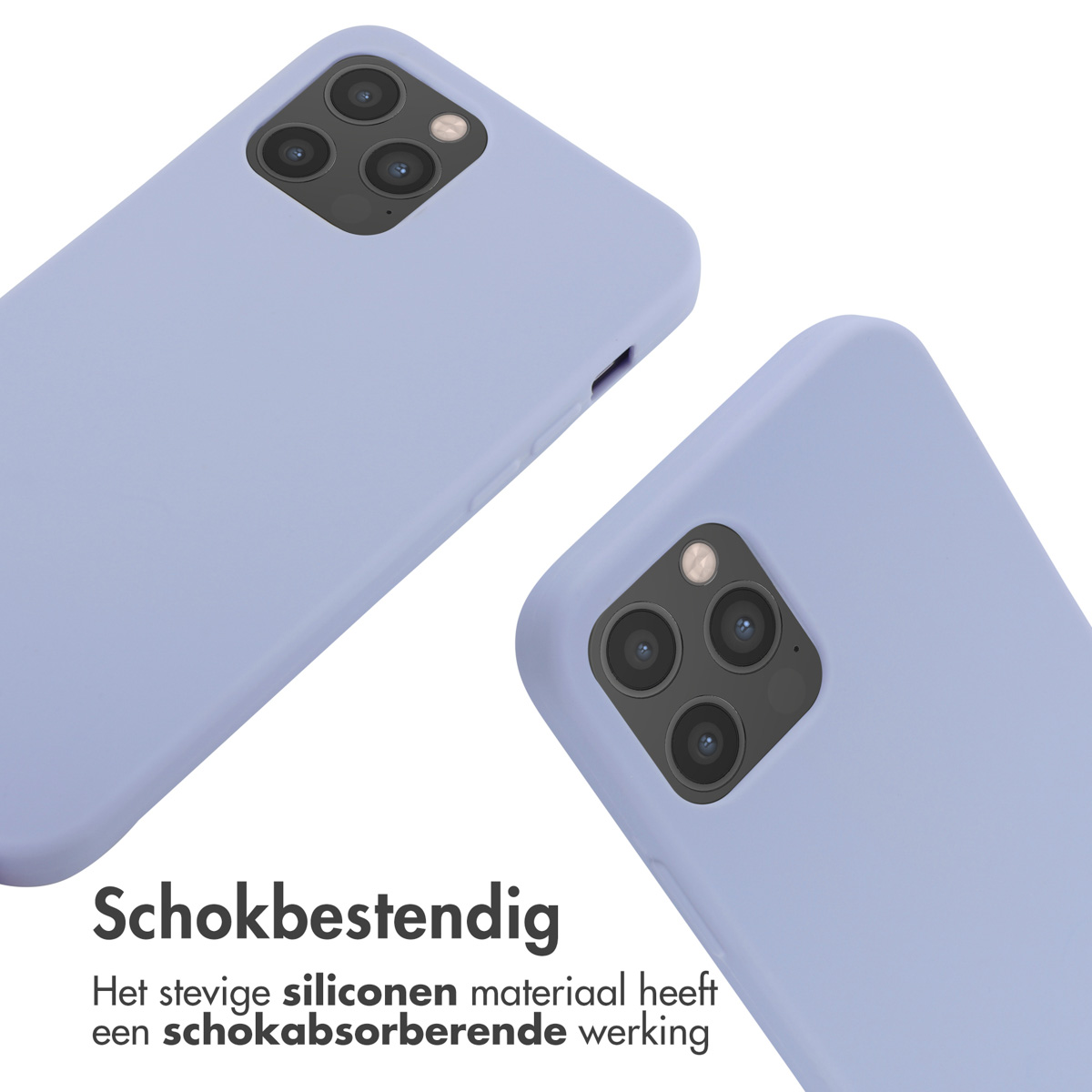 Deux coques de téléphone violettes sur fond blanc. Les coques ont des trous pour l'appareil photo. Elles sont inclinées.