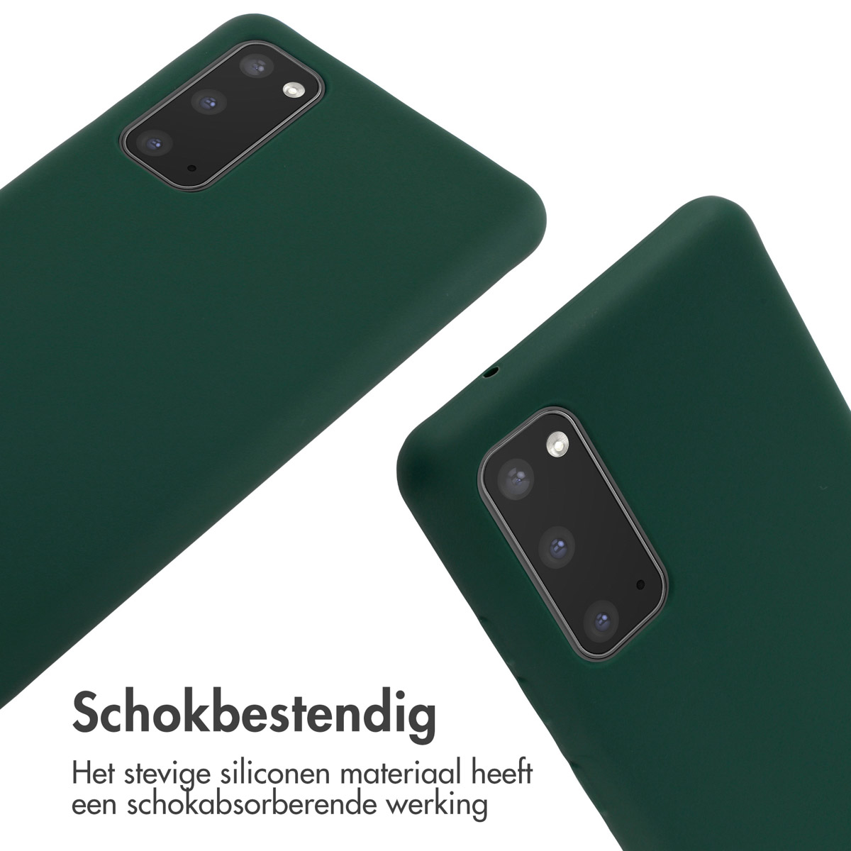 Deux coques de téléphone vert foncé sur fond blanc. Les coques ont une découpe pour la caméra.