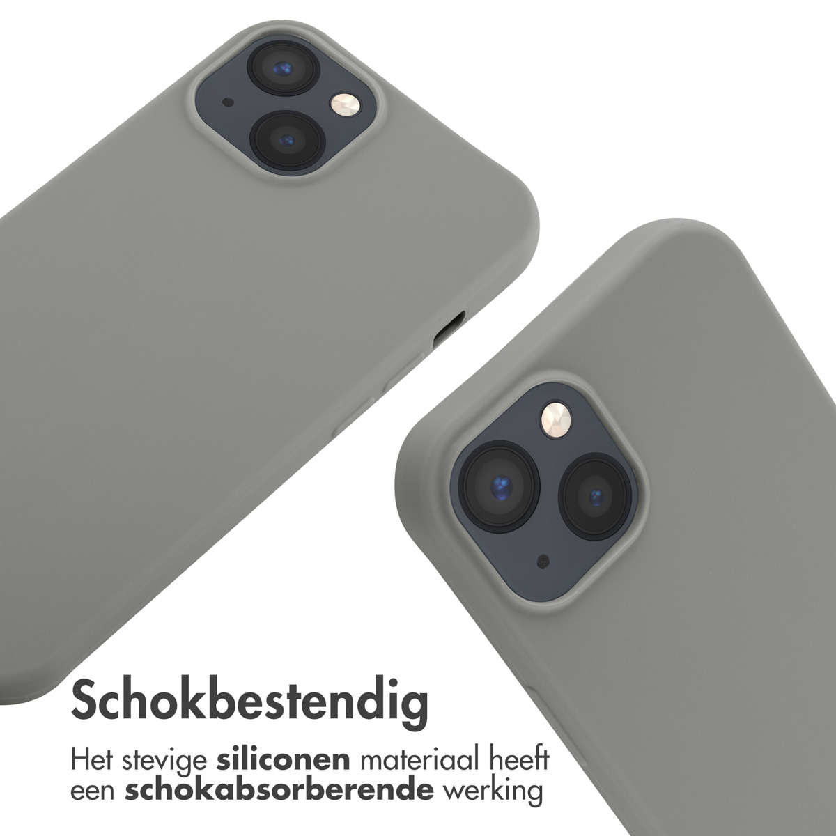 Deux coques de téléphone grises. Les coques sont inclinées, montrant le système de caméra. Fond blanc.