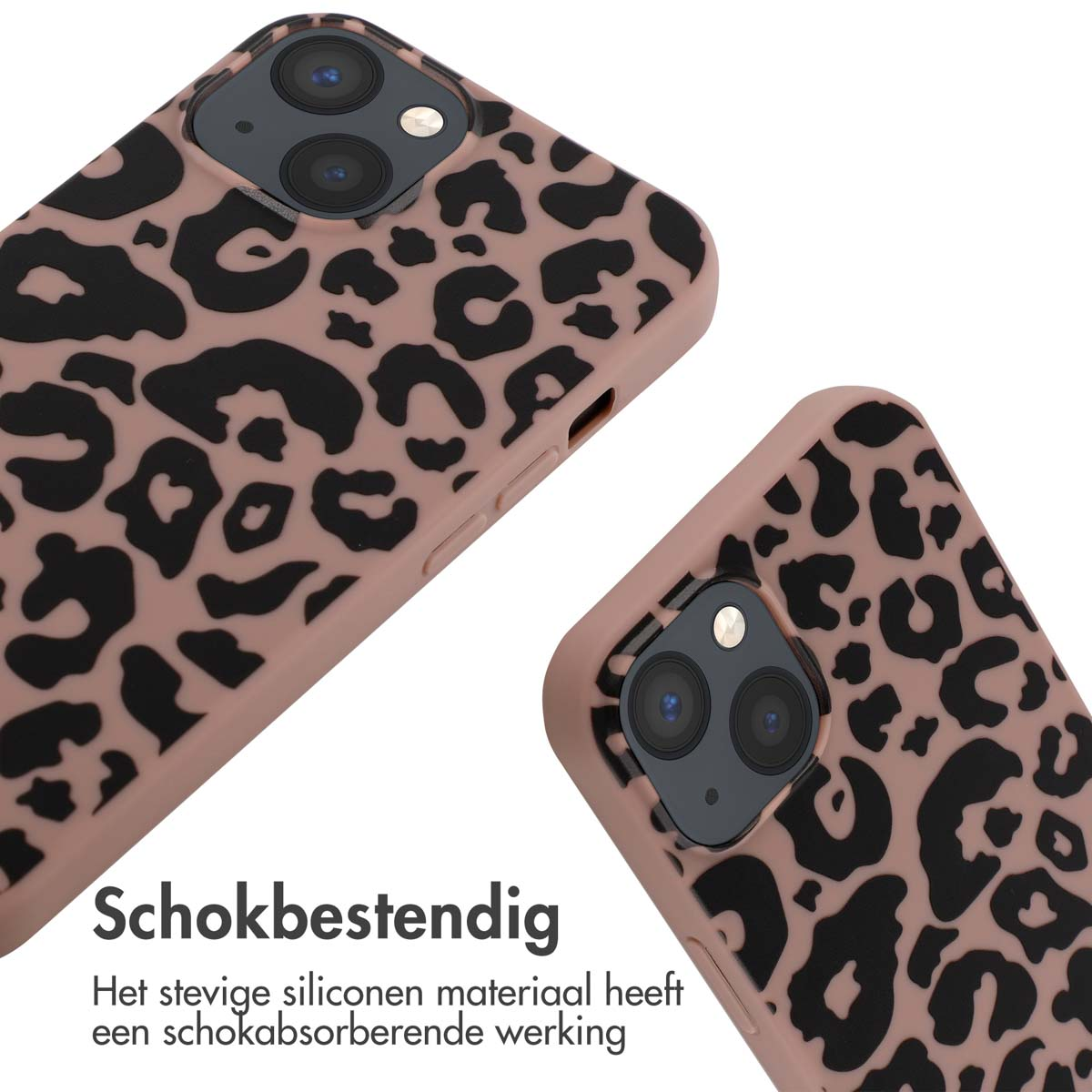 Twee telefoonhoesjes met patroon. Tekst: Schokbestendig.