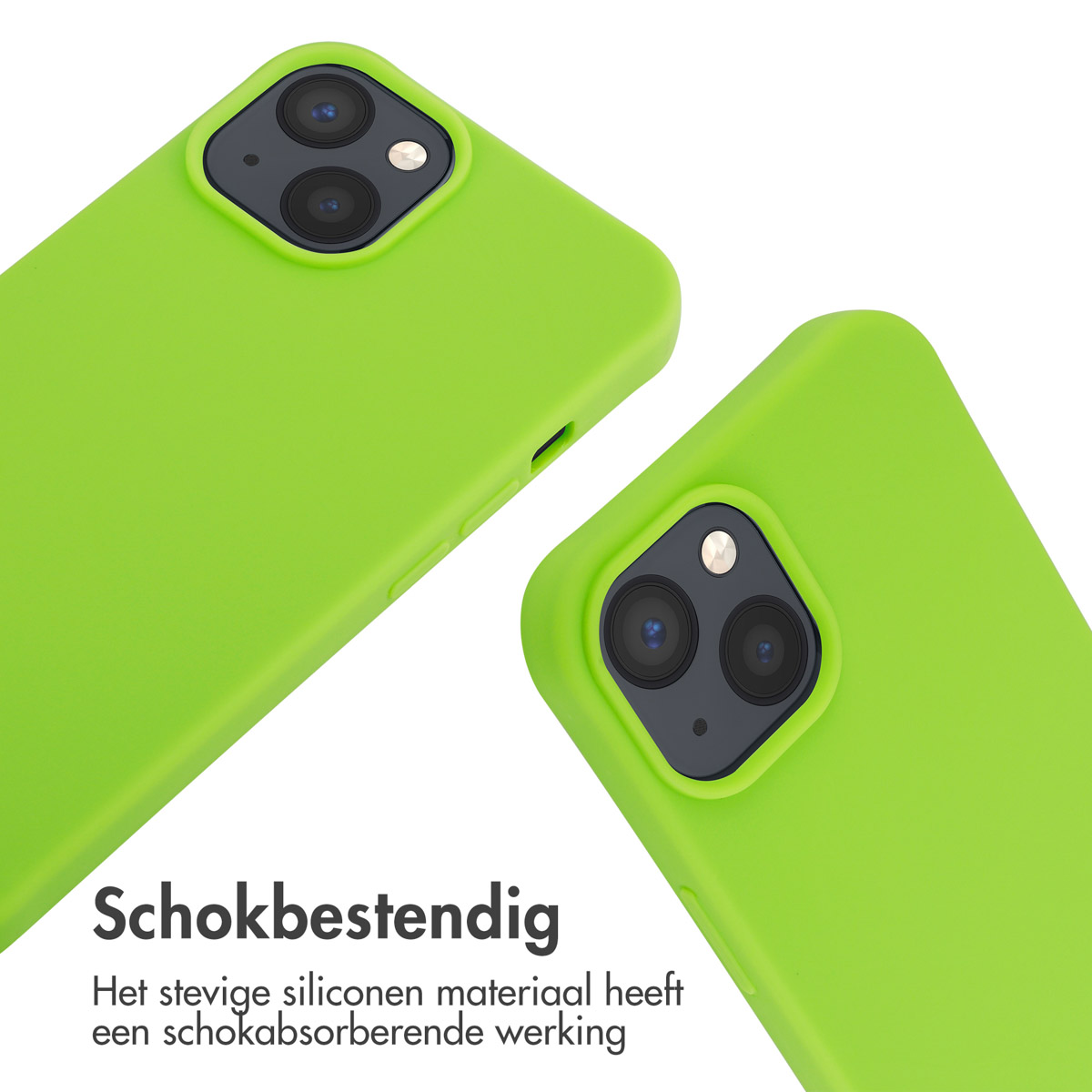 Zwei limettengrüne Handyhüllen. Die Hüllen haben ein Kameraobjektiv.
