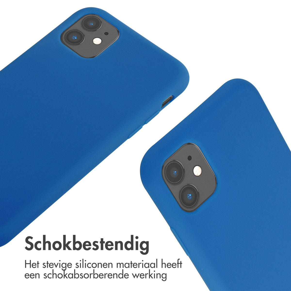Twee blauwe telefoonhoesjes. Beide hebben cameraholes. Ze zijn gemaakt van siliconen.