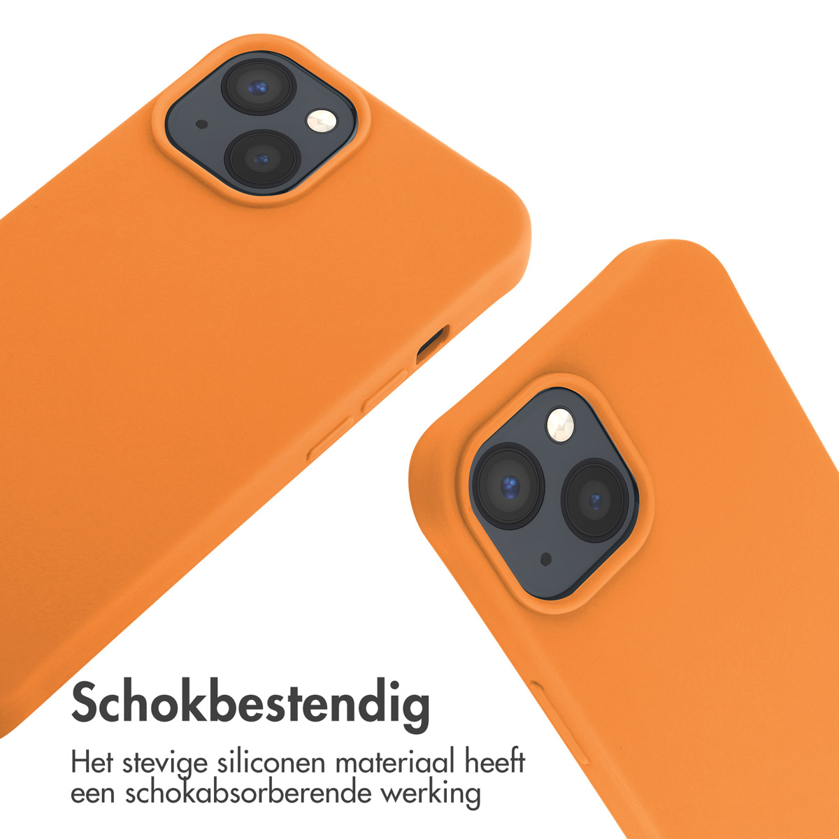 Zwei orangefarbene Handyhüllen. Die Hüllen haben ein Kameraobjektiv.
