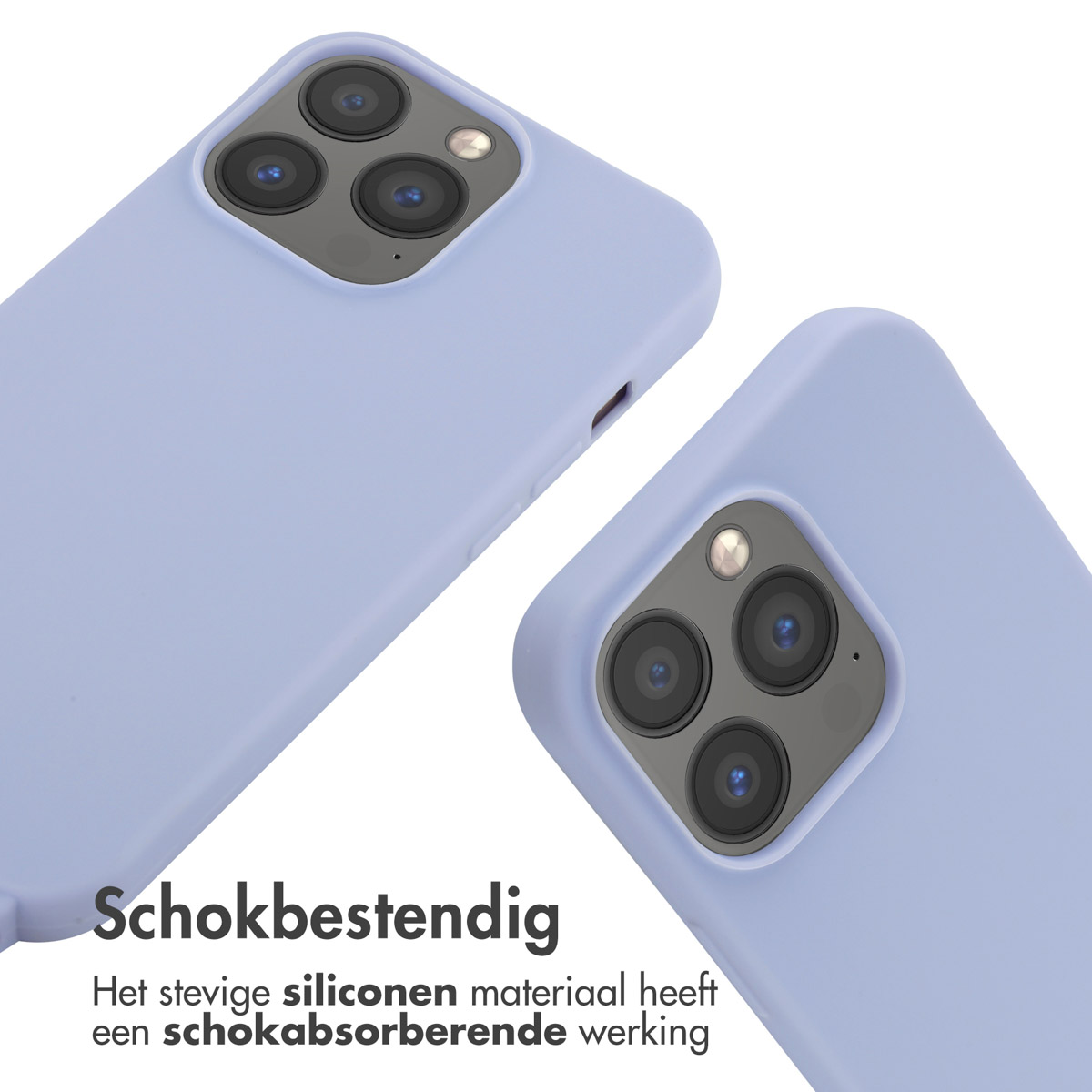 Deux coques de téléphone bleu clair, inclinées. Un bloc de texte en bas dit 'Antichoc'.