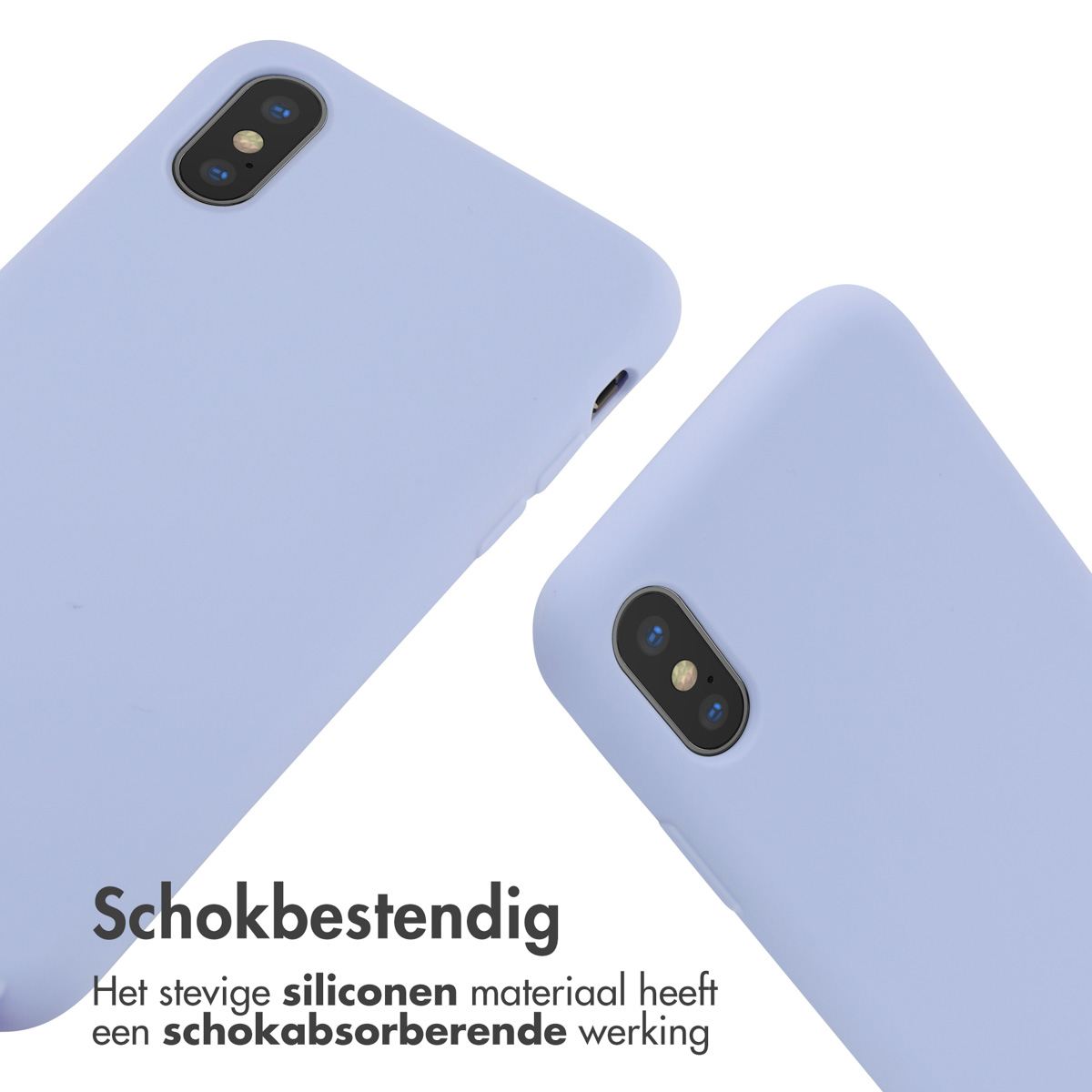 Due custodie per telefono viola chiaro. Una angolata in avanti, l'altra leggermente angolata.