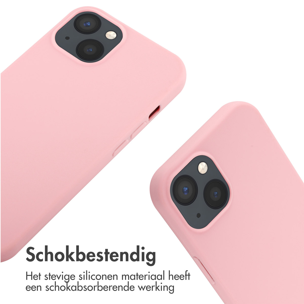 Deux coques de téléphone roses sur fond blanc. Les coques ont une découpe pour la caméra.