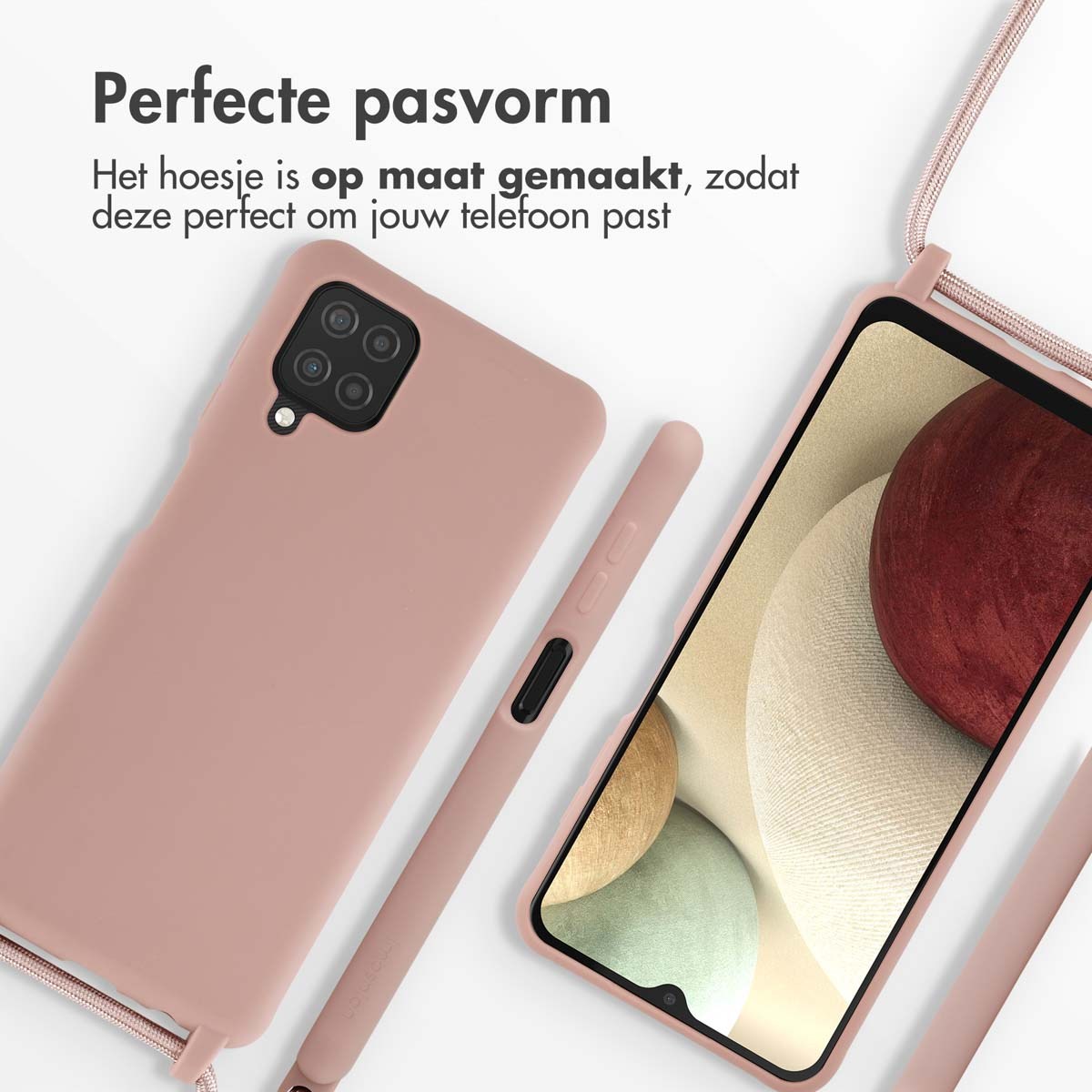 Coque de téléphone rose avec téléphone à l'intérieur. Écran rose et blanc.