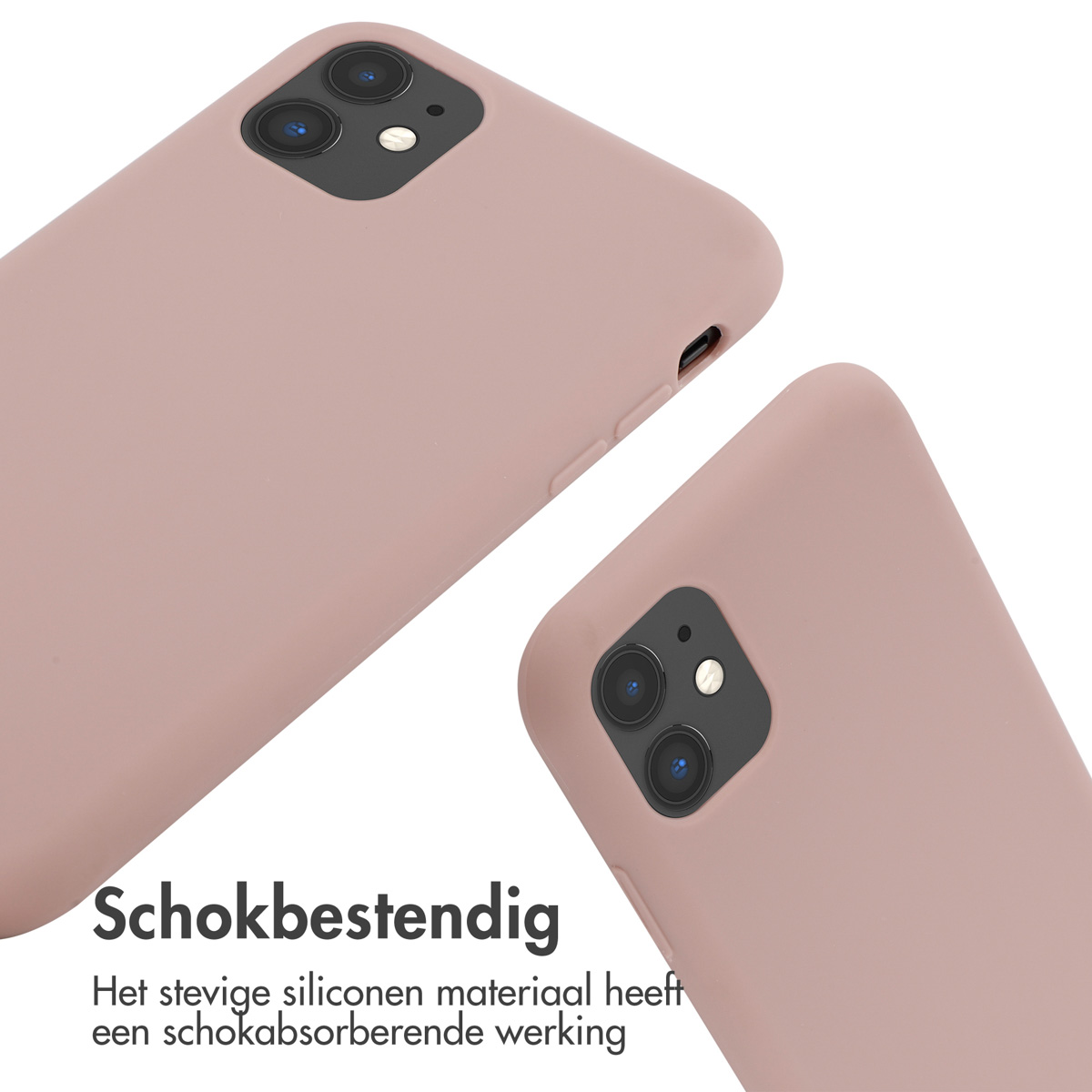 Twee roze telefoonhoesjes. Tekst: Schokbestendig.