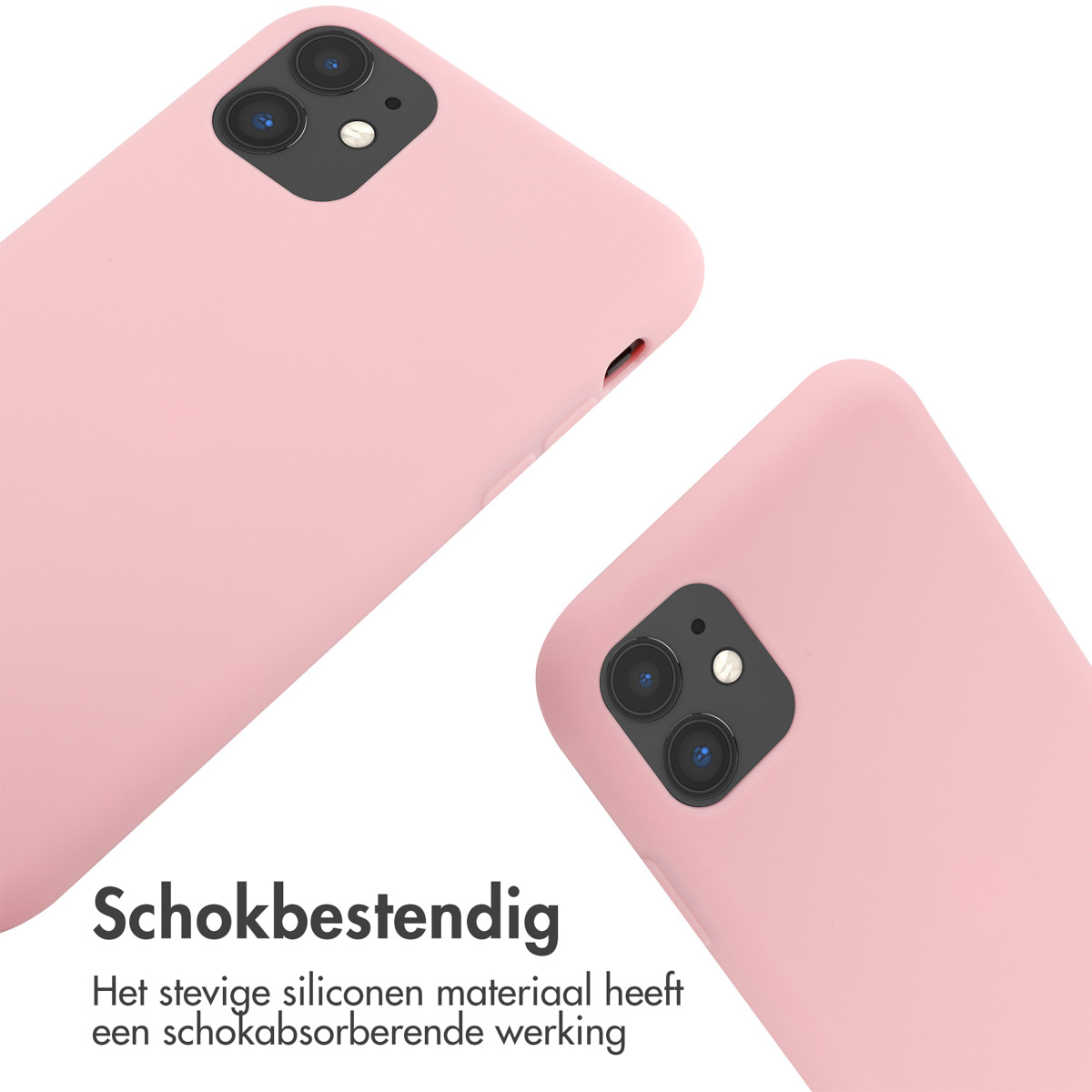 Primer plano de dos fundas de teléfono rosas, cada una con un agujero para la cámara.