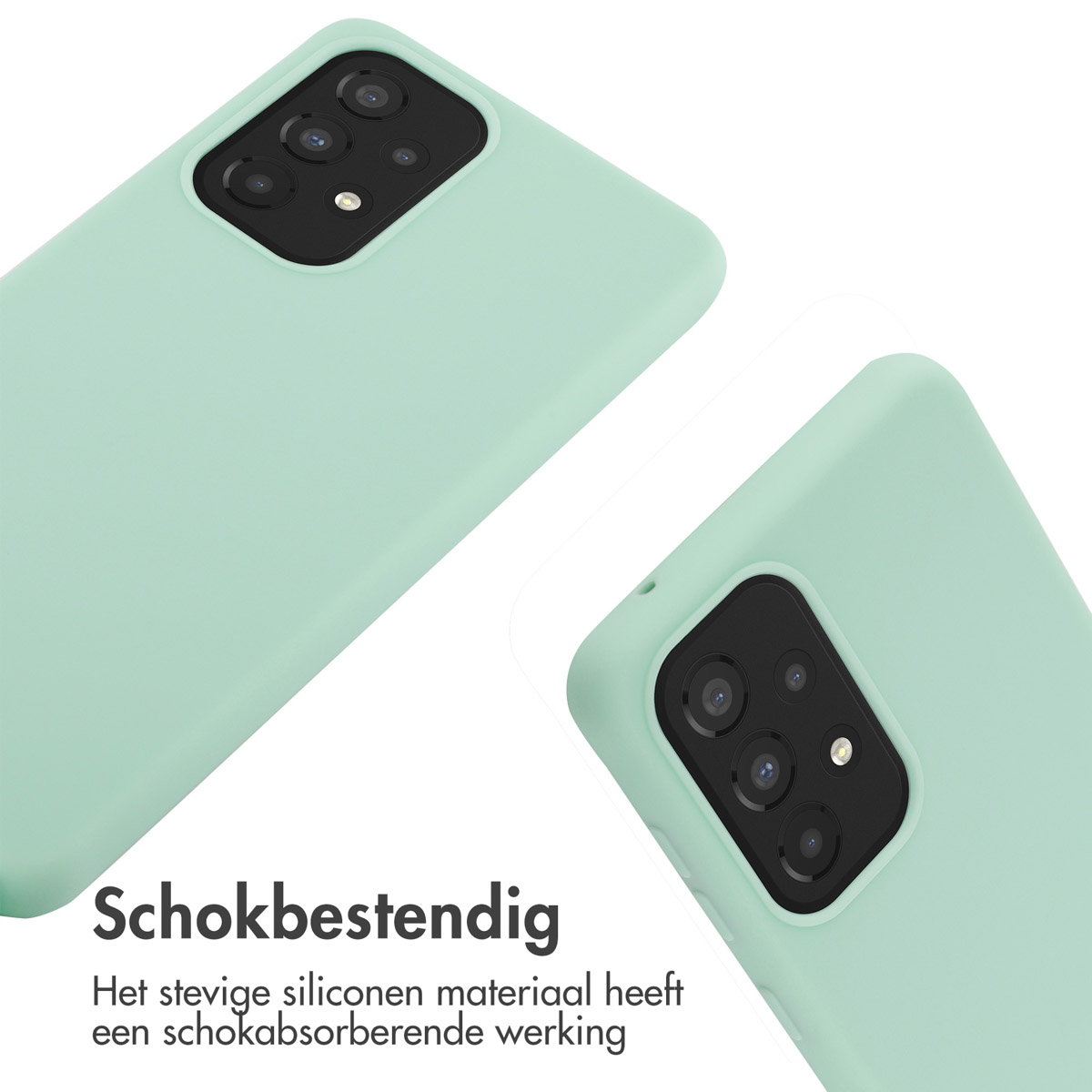 Deux coques de téléphone vert menthe avec caméras. Fond blanc.