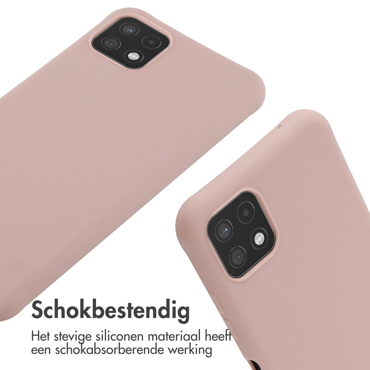 Twee roze telefoonhoesjes. Hoesjes schuin met camera, met witte achtergrond.