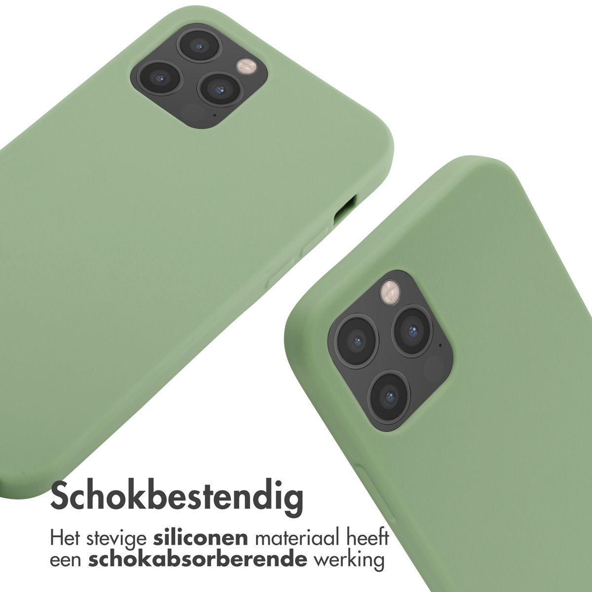 Deux coques de téléphone vertes. Les coques ont des découpes pour l'appareil photo. Fond blanc.