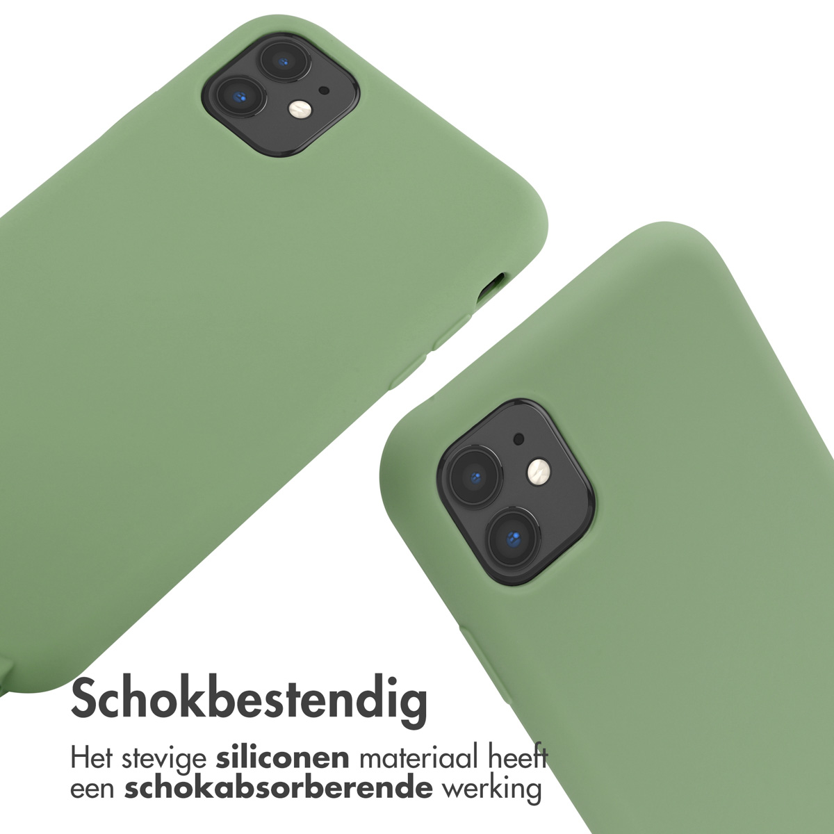 Dos fundas verdes para teléfono. Texto: A prueba de golpes.