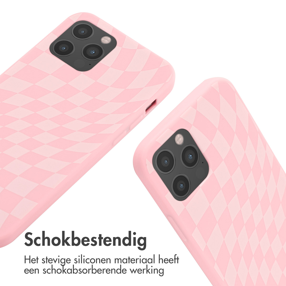 Rosa Handyhüllen mit Schachmuster. Zwei Hüllen sind sichtbar, beide bedecken Handys.