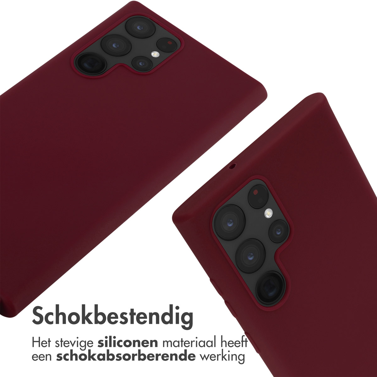 Deux coques rouges inclinées, montrant caméra et côté, fond blanc.