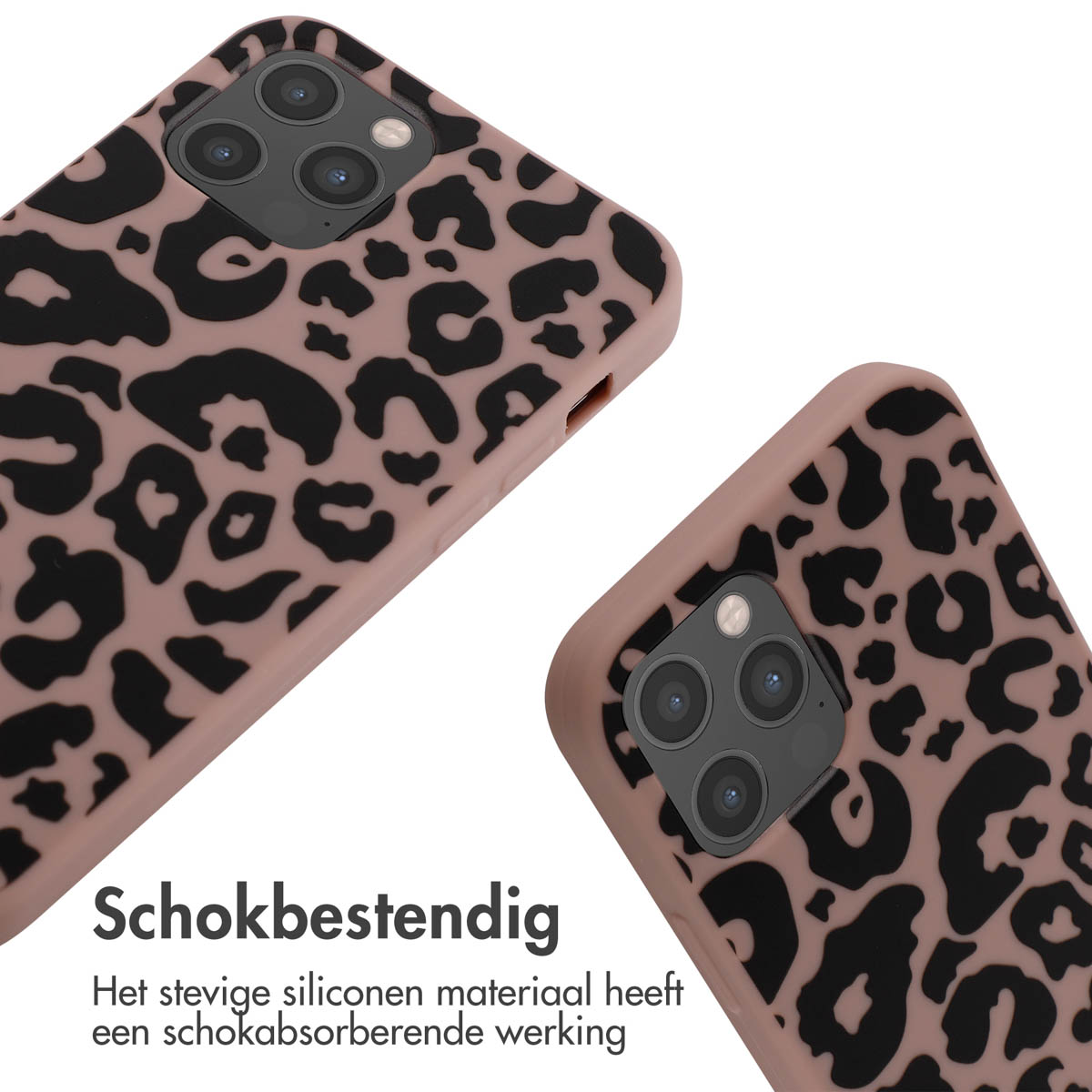 Zwei Handyhüllen mit Leopardenmuster, schwarze Flecken auf rosa Hintergrund.