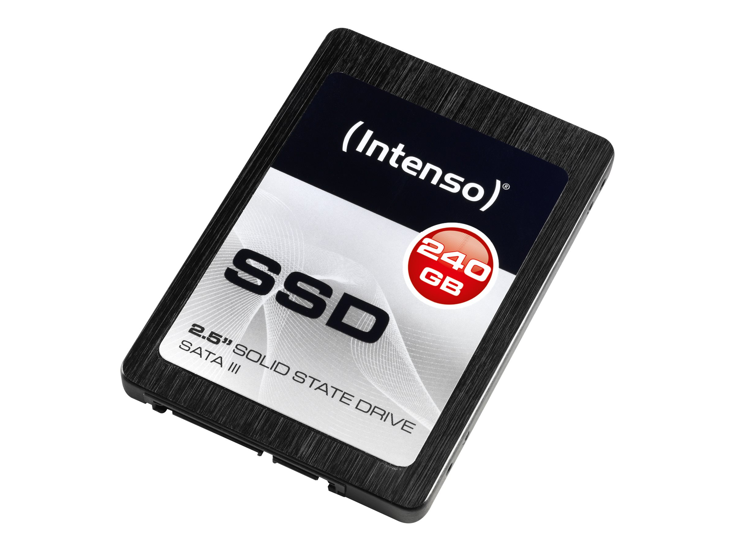 Dysk SSD z logo 'Intenso' i pojemnością 240 GB, na białym tle.