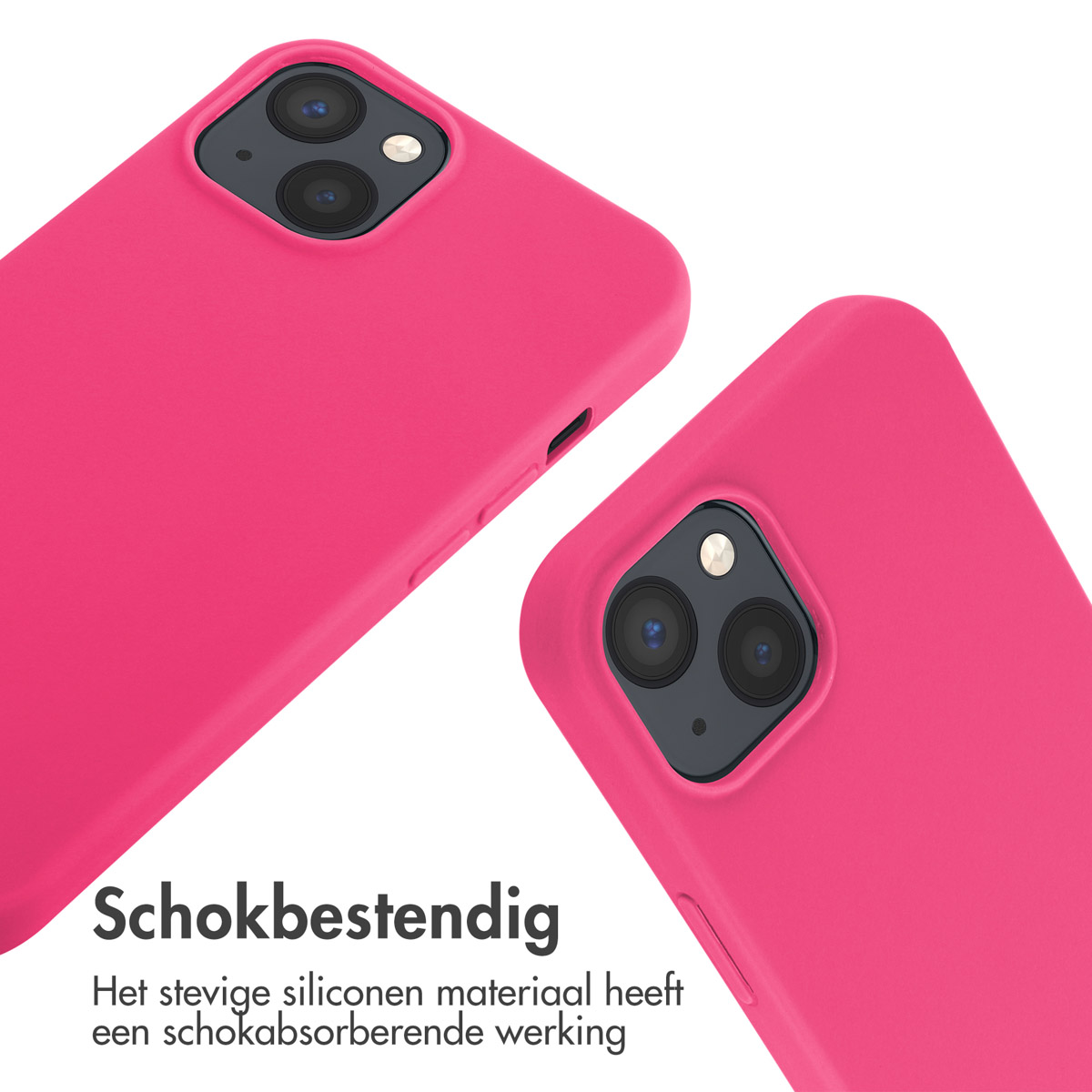 Deux coques de téléphone roses sur fond blanc. Les coques couvrent des téléphones, montrant caméras et boutons.