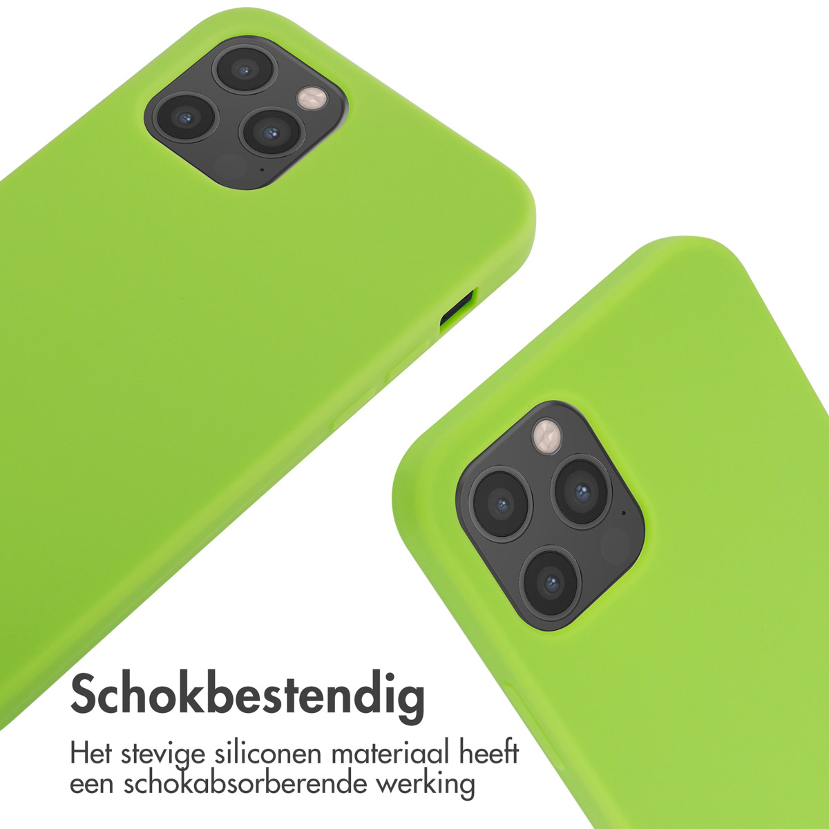 Deux coques de téléphone vertes. Le fond est blanc. Les coques sont en gros plan et unies.