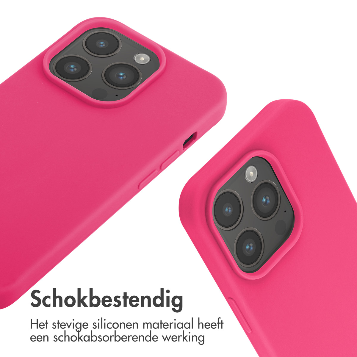 Roze telefoonhoesjes. Twee hoesjes zijn naar de camera gericht, de kleur tonend.