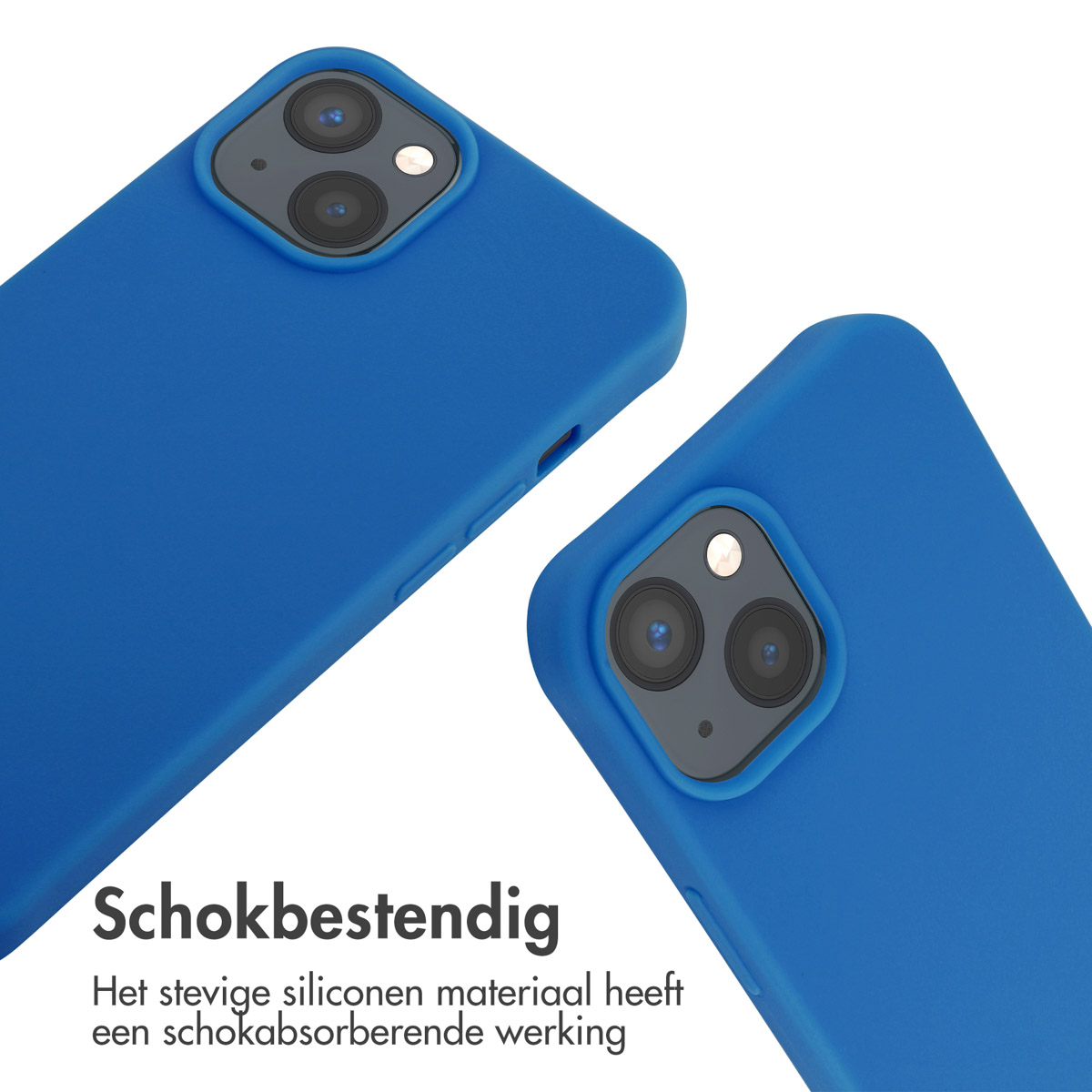 Zwei blaue Handyhüllen, einfarbig auf weißem Hintergrund.