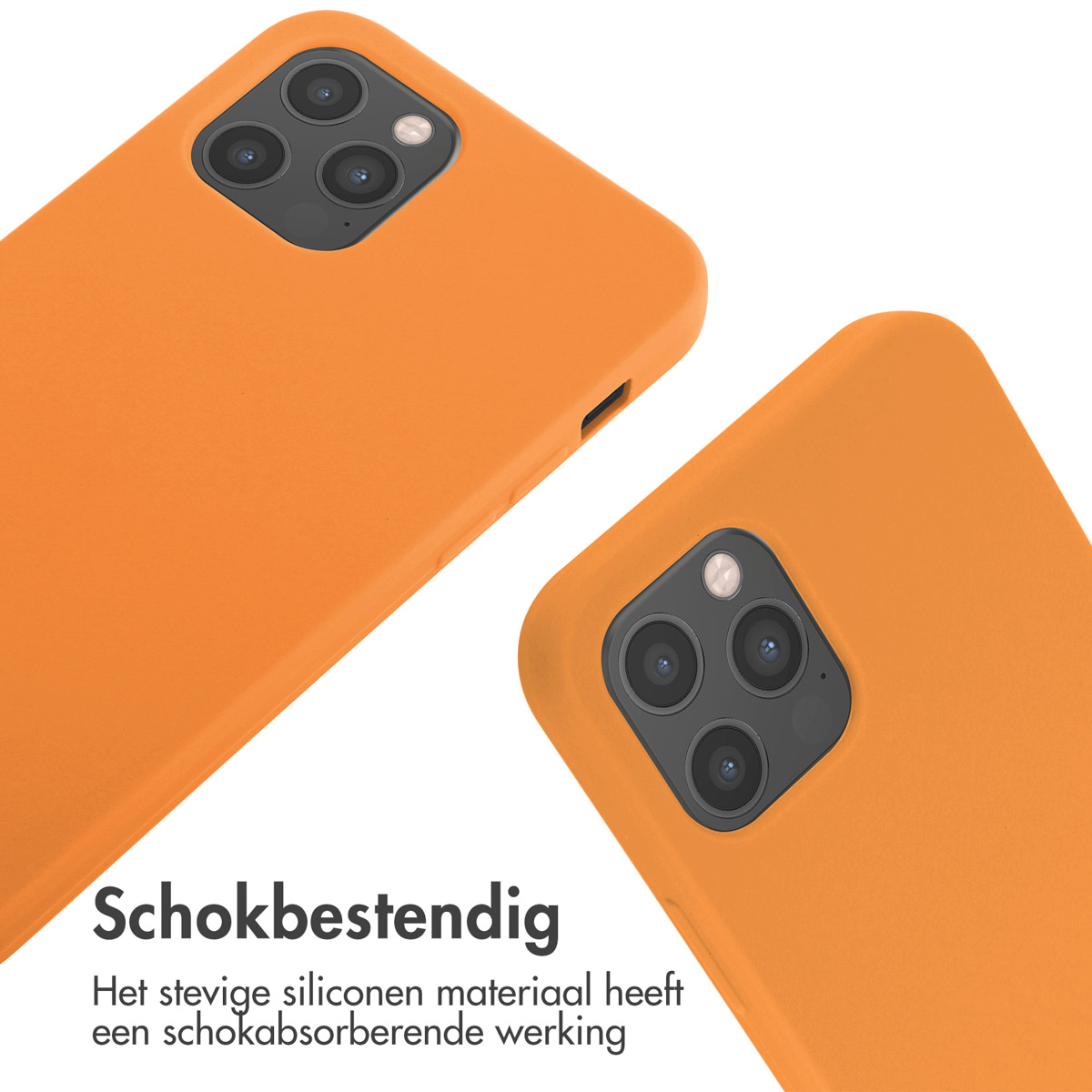 Deux coques oranges, avec texte 'Résistant aux chocs'.