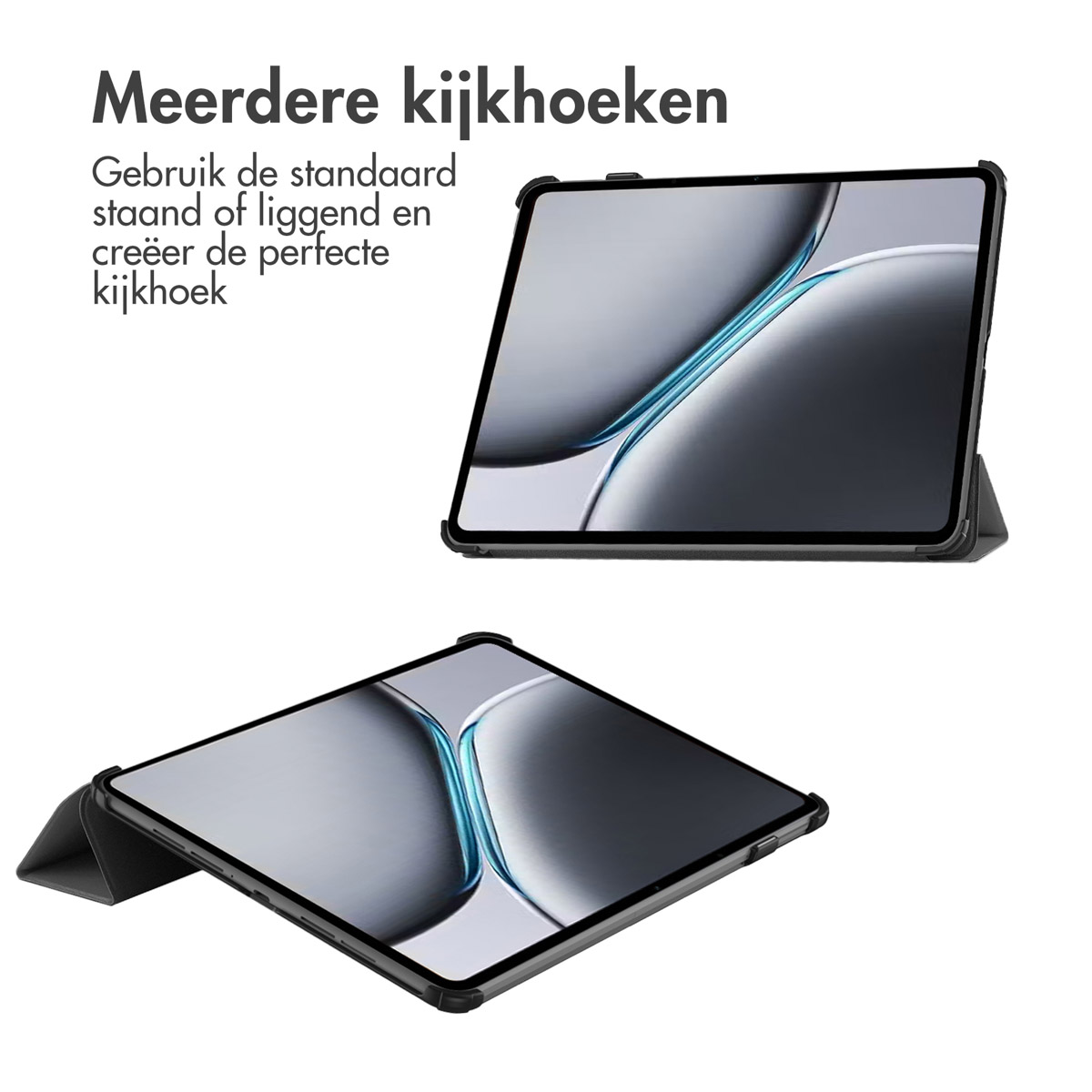 Tablets in cases, shown in different positions.