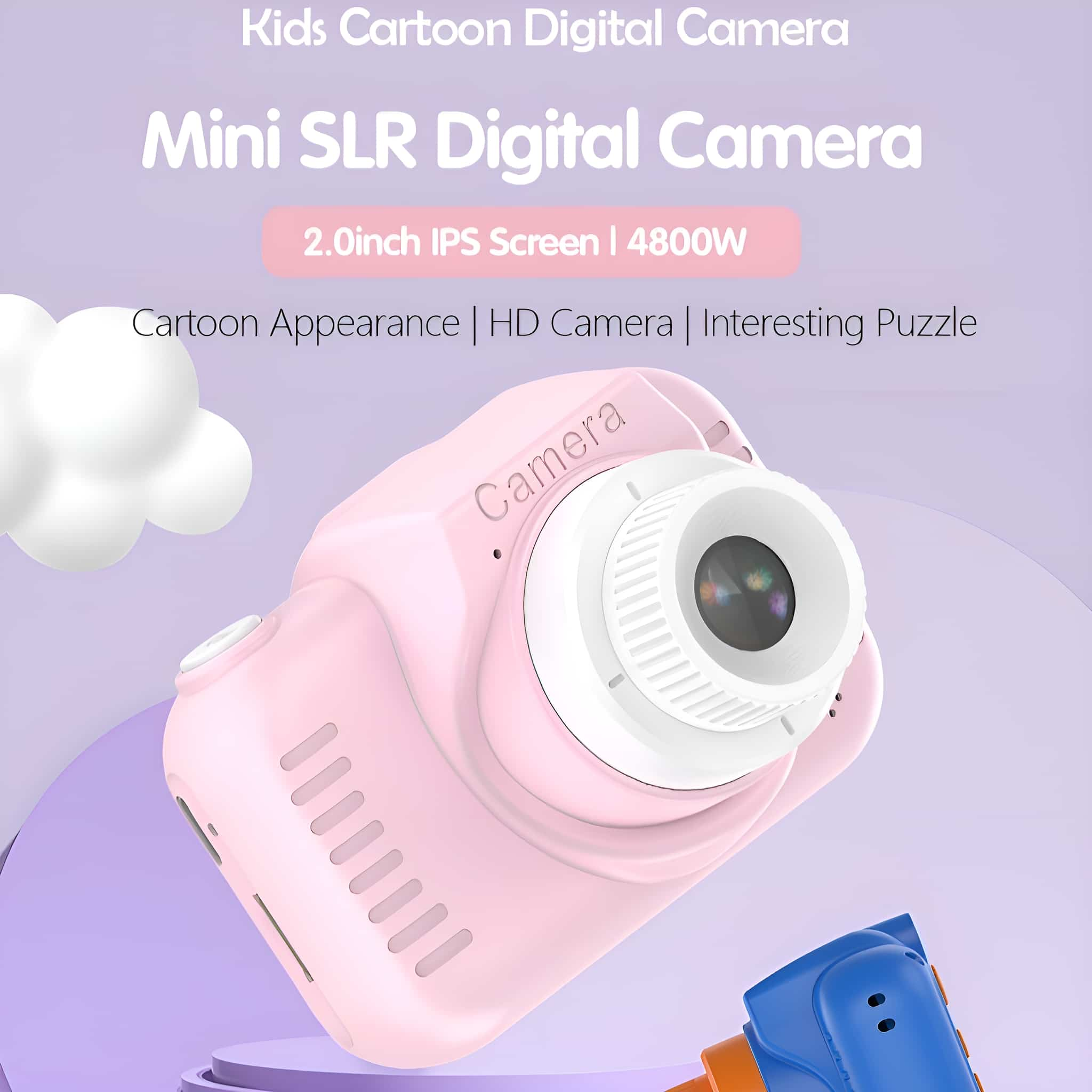 Eine rosa Mini-SLR-Digitalkamera mit Cartoon-Aussehen und HD-Kamerafunktionen.