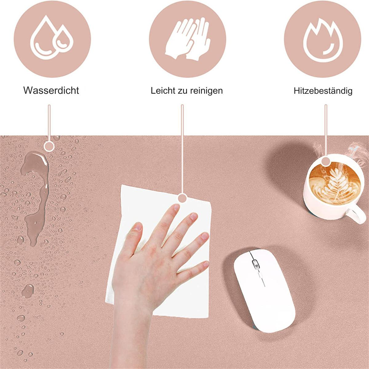 Eine Hand wischt eine rosa Oberfläche ab. Symbole für Wasser, Hände und Feuer sind darüber.