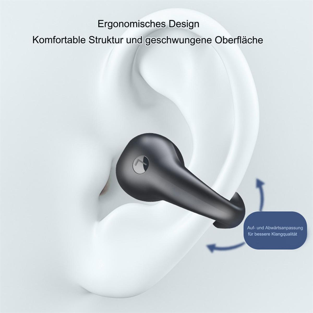 Ein Ohr mit einem schwarzen Ohrhörer, der ergonomisches Design und Klangqualität hervorhebt.