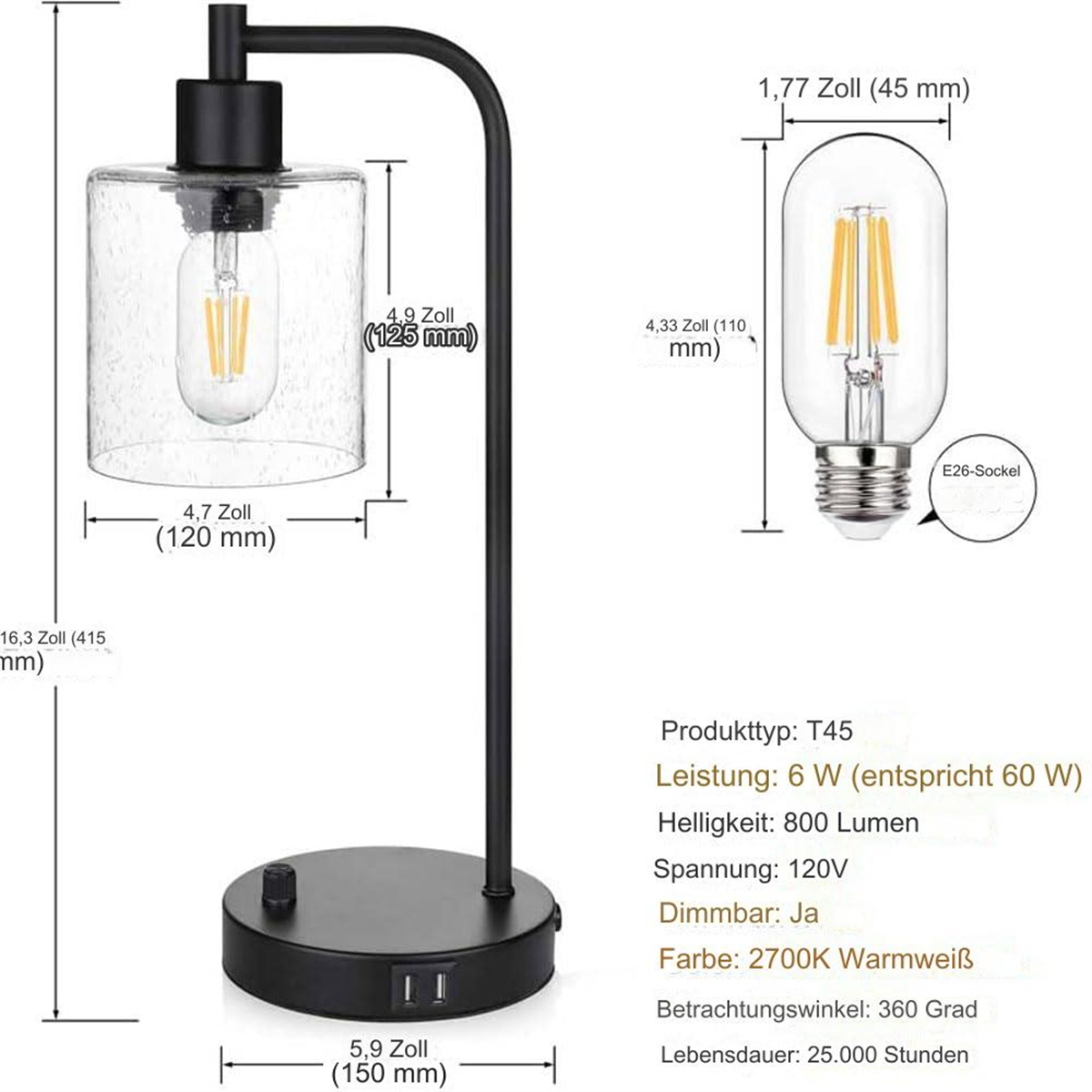 Weiße, flexible Klemm-Schreibtischlampe mit gebogenem Hals, auf den Betrachter gerichtet.