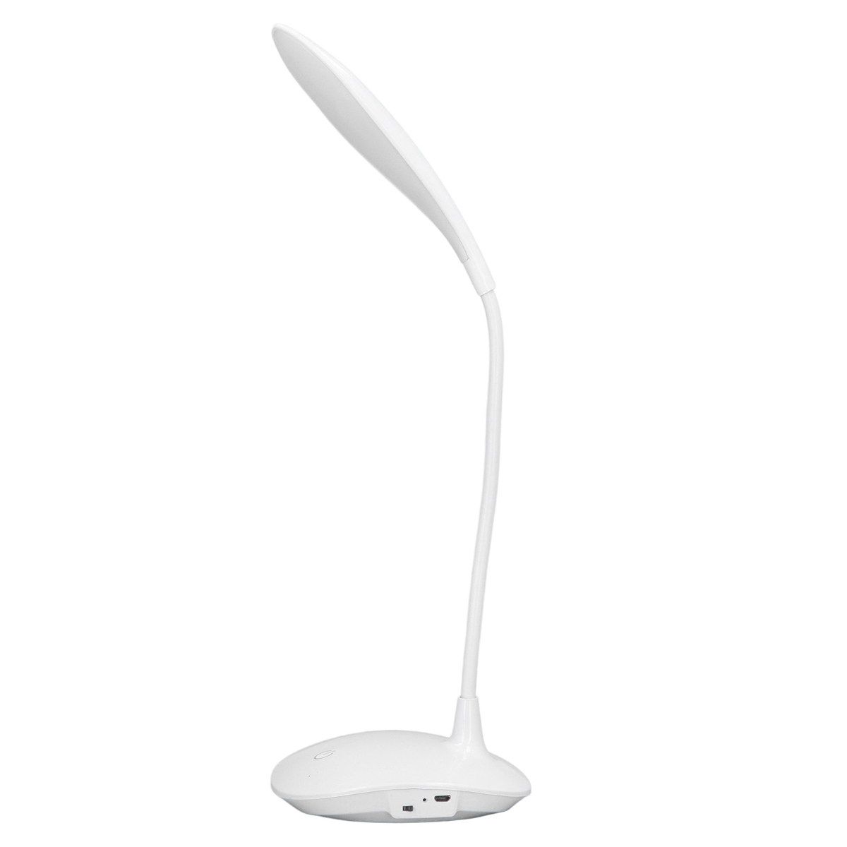 Weiße Schreibtischlampe, geschwungenes Design. Isoliert auf weißem Hintergrund.
