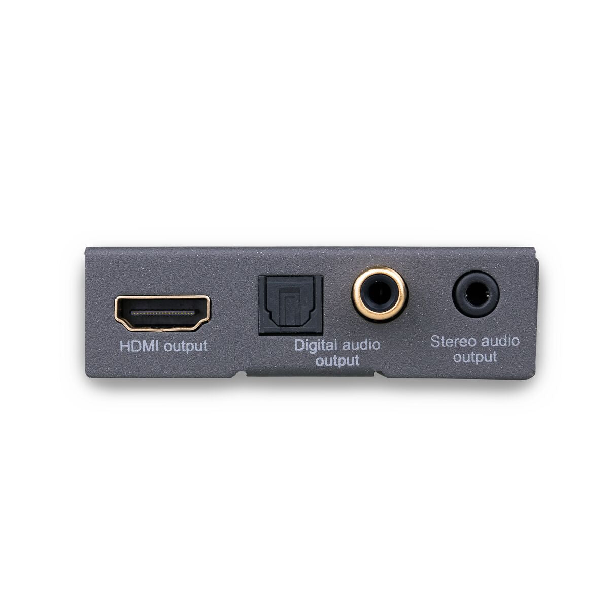 HDMI output, digital audio output, and stereo audio output ports on a device.