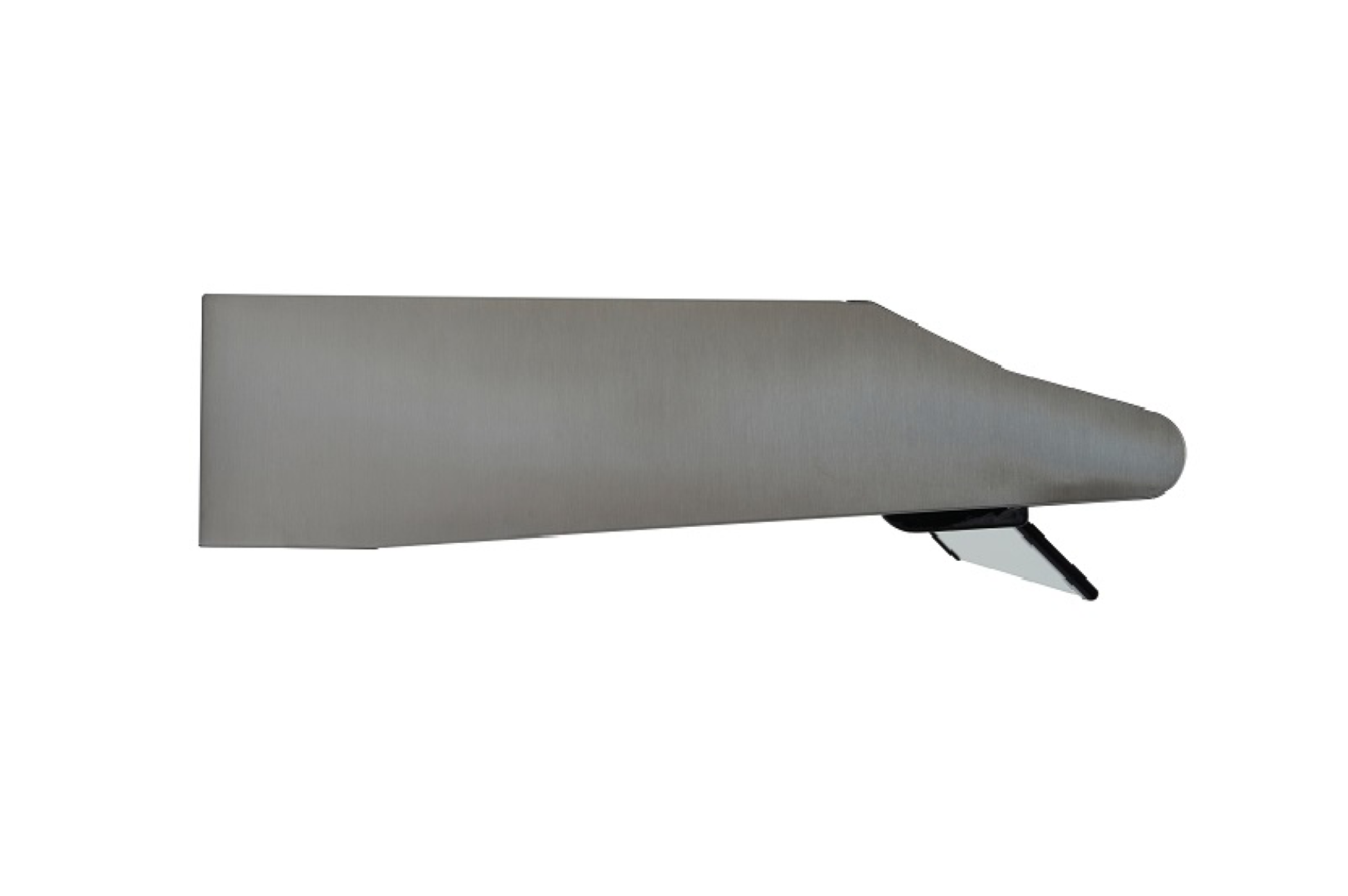 A long, gray awning-like structure with a small, black side mirror extending to the right.