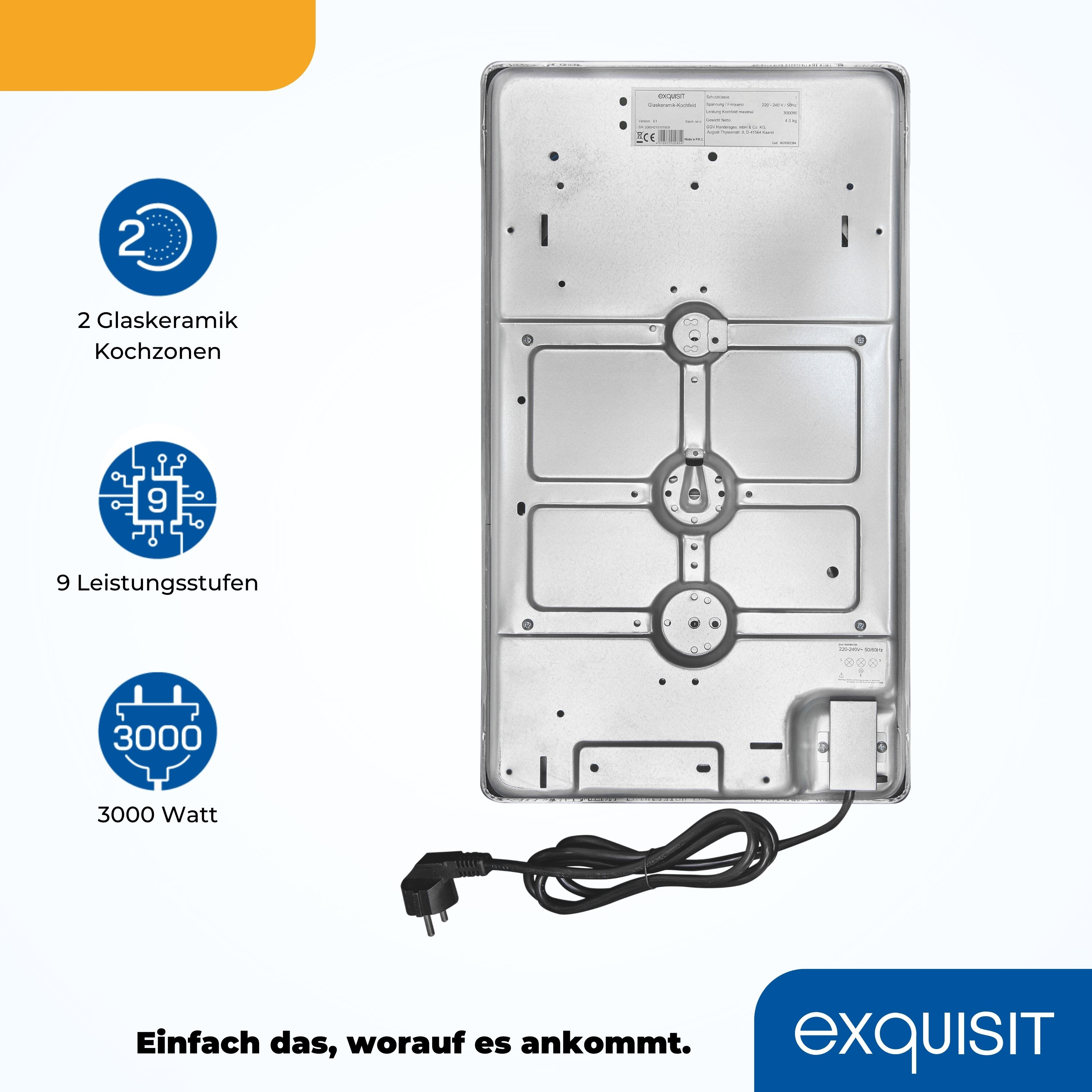 Tył srebrnej kuchenki elektrycznej z niebieskimi ikonami wskazującymi funkcje i tekst.