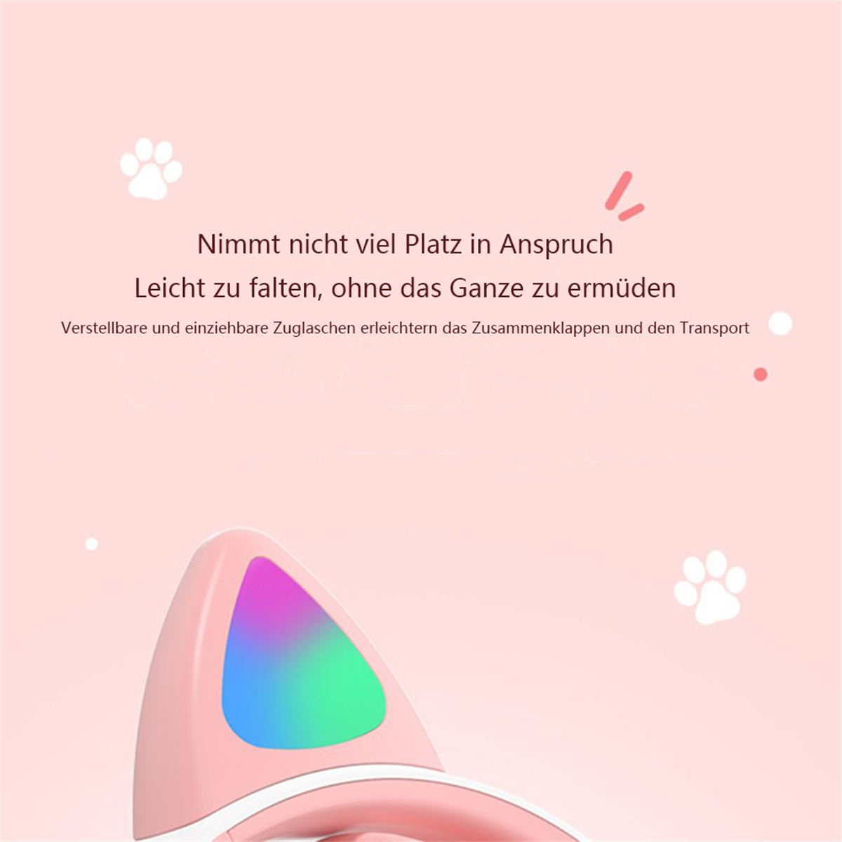 Pinke Katzenohrkopfhörer mit farbwechselnden Lichtern.