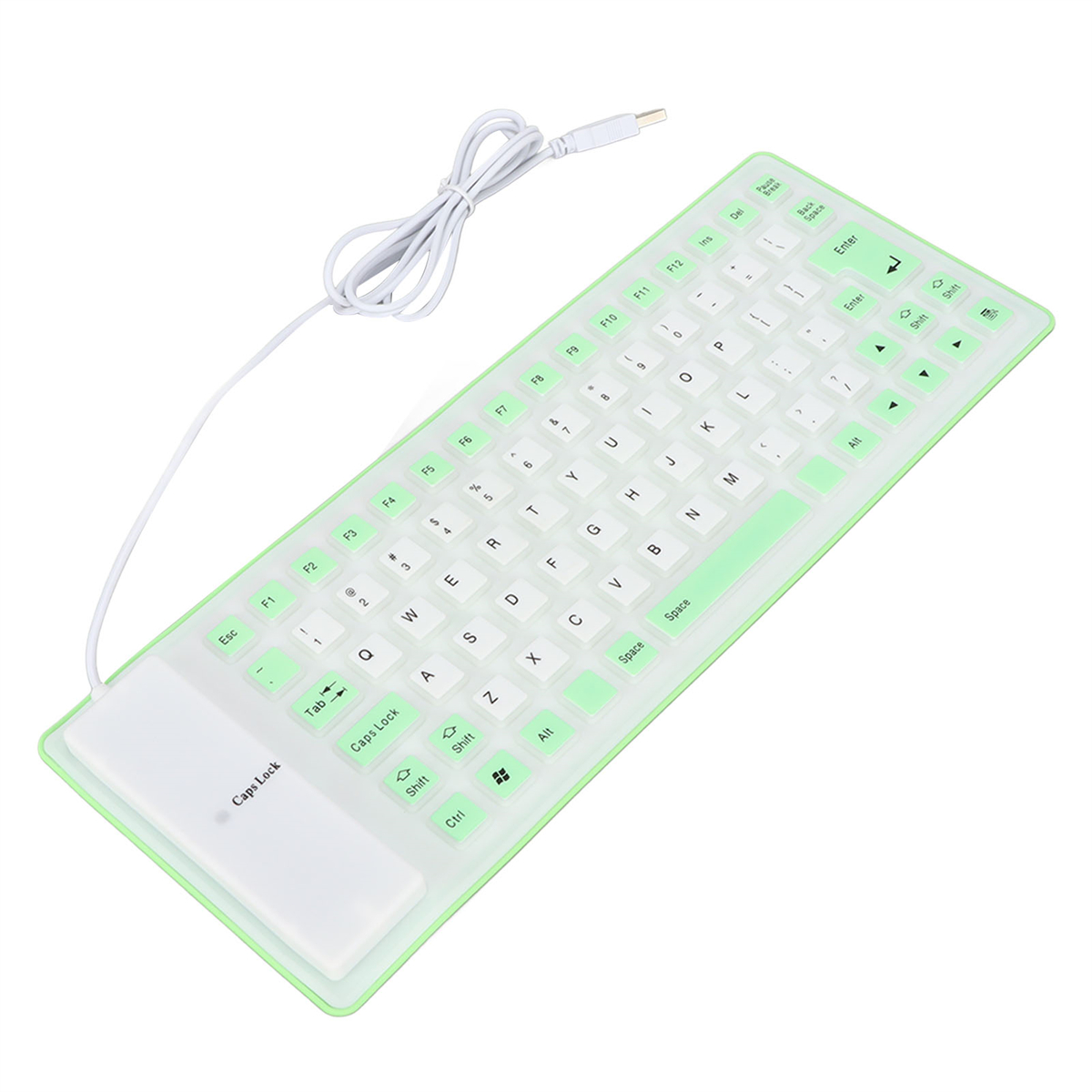 Grüne und weiße flexible Computertastatur mit USB-Kabel.