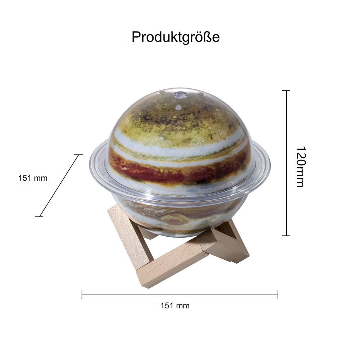 Eine globusförmige Lampe mit Ständer, beschrifteten Abmessungen und weißem Hintergrund.