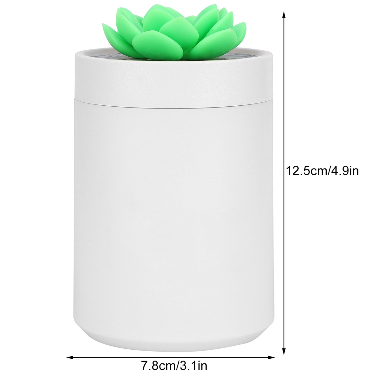 Weißer Topf mit einer grünen Sukkulente. Maße: 7,8 cm/3,1 Zoll breit, 12,5 cm/4,9 Zoll hoch.