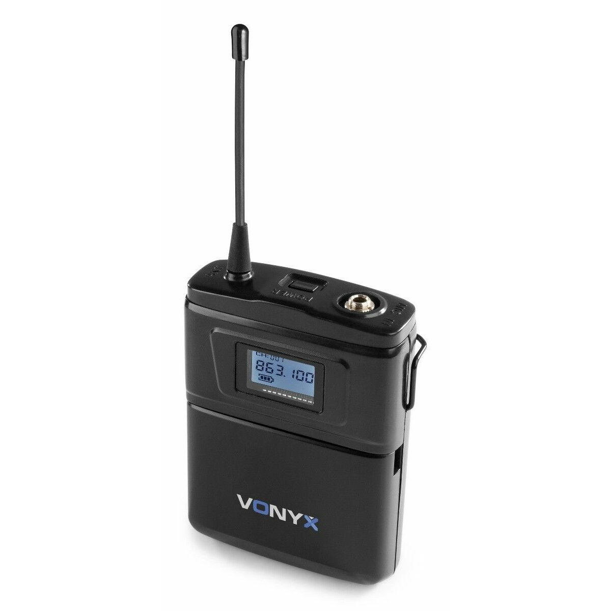 Black Vonyx wireless receiver with antenna and display.