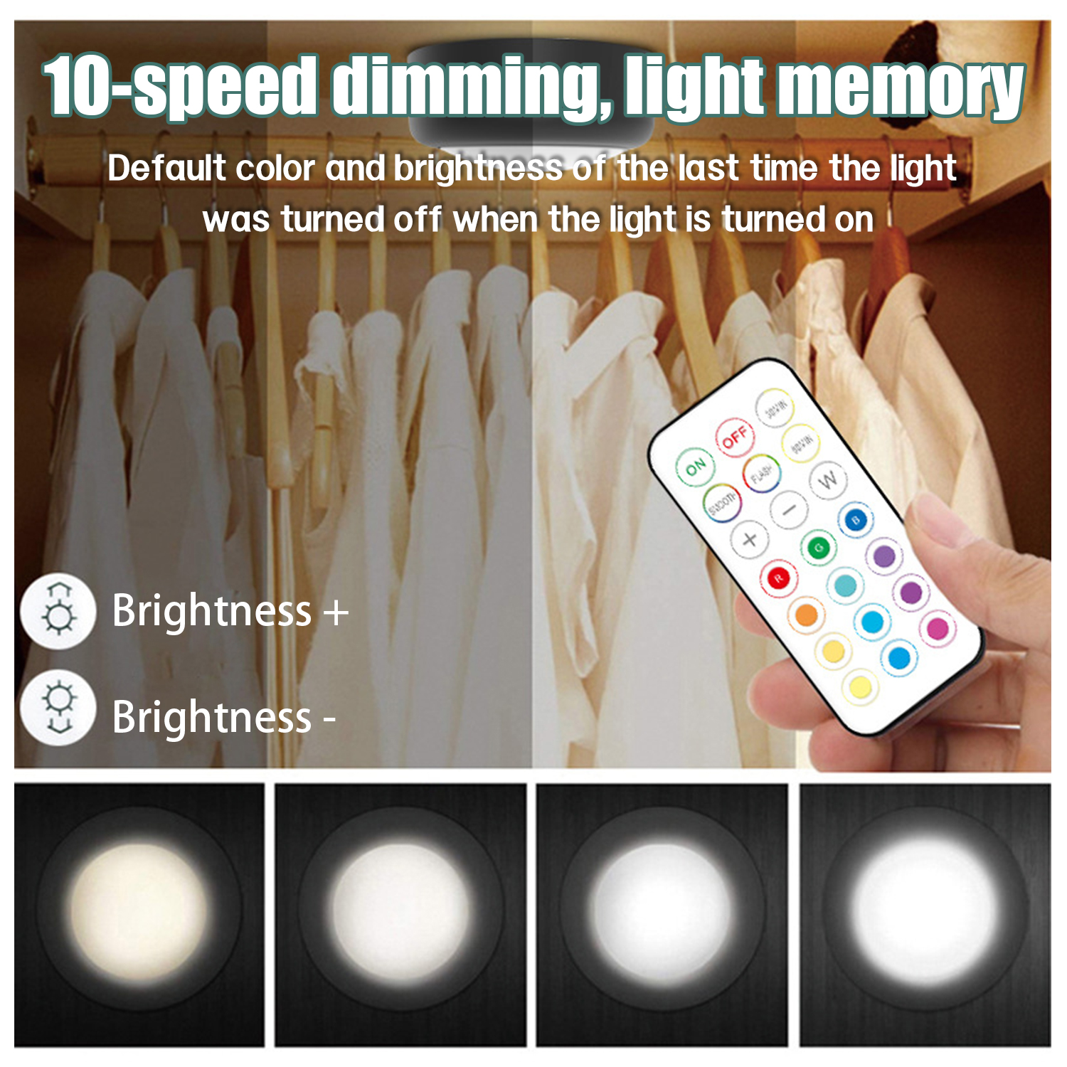 Szafa z ubraniami i pilotem. Pilot ma kolorowe przyciski.