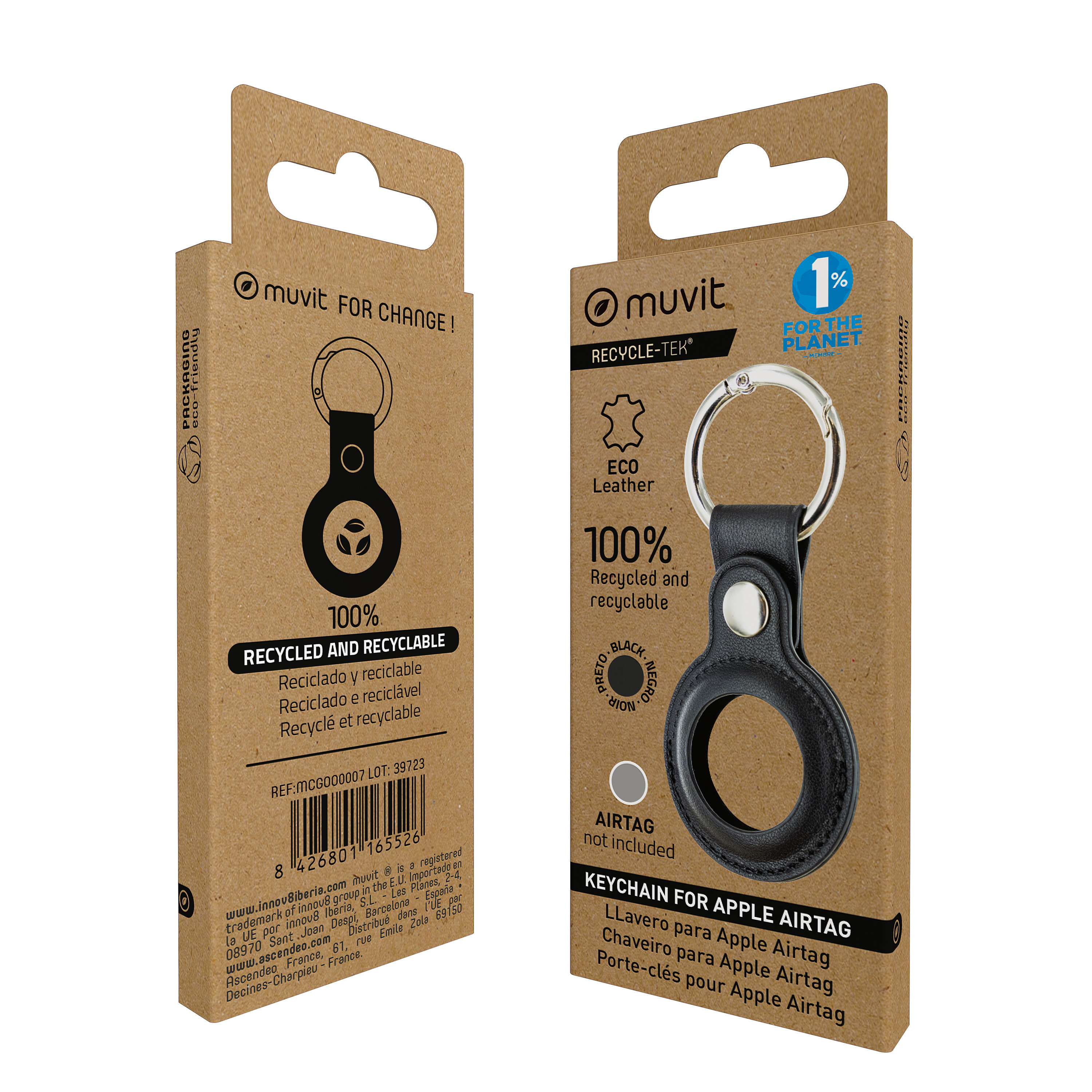 Cajas de cartón con llaveros de cuero negro para Apple AirTag, embalaje ecológico.