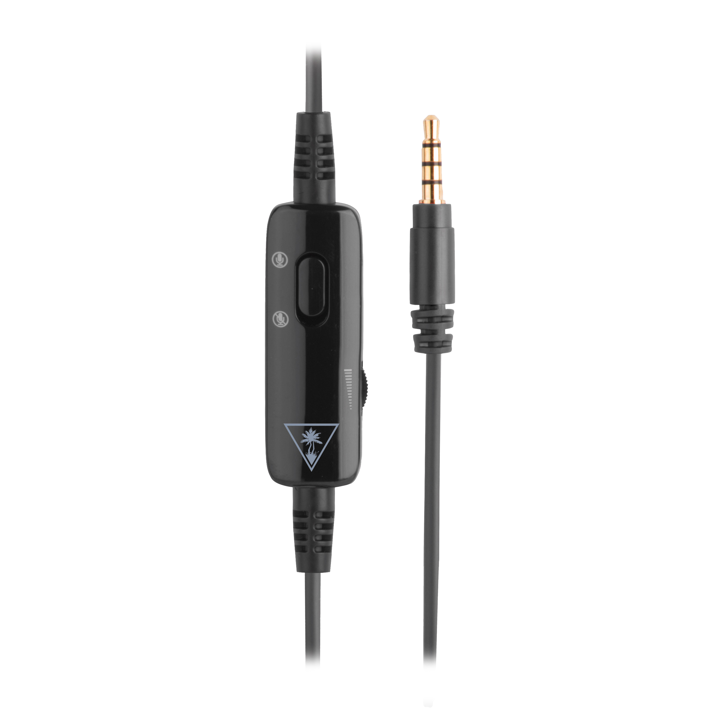 Czarny kontroler audio z przyciskami, pokrętłem głośności i gniazdem audio 3,5 mm.