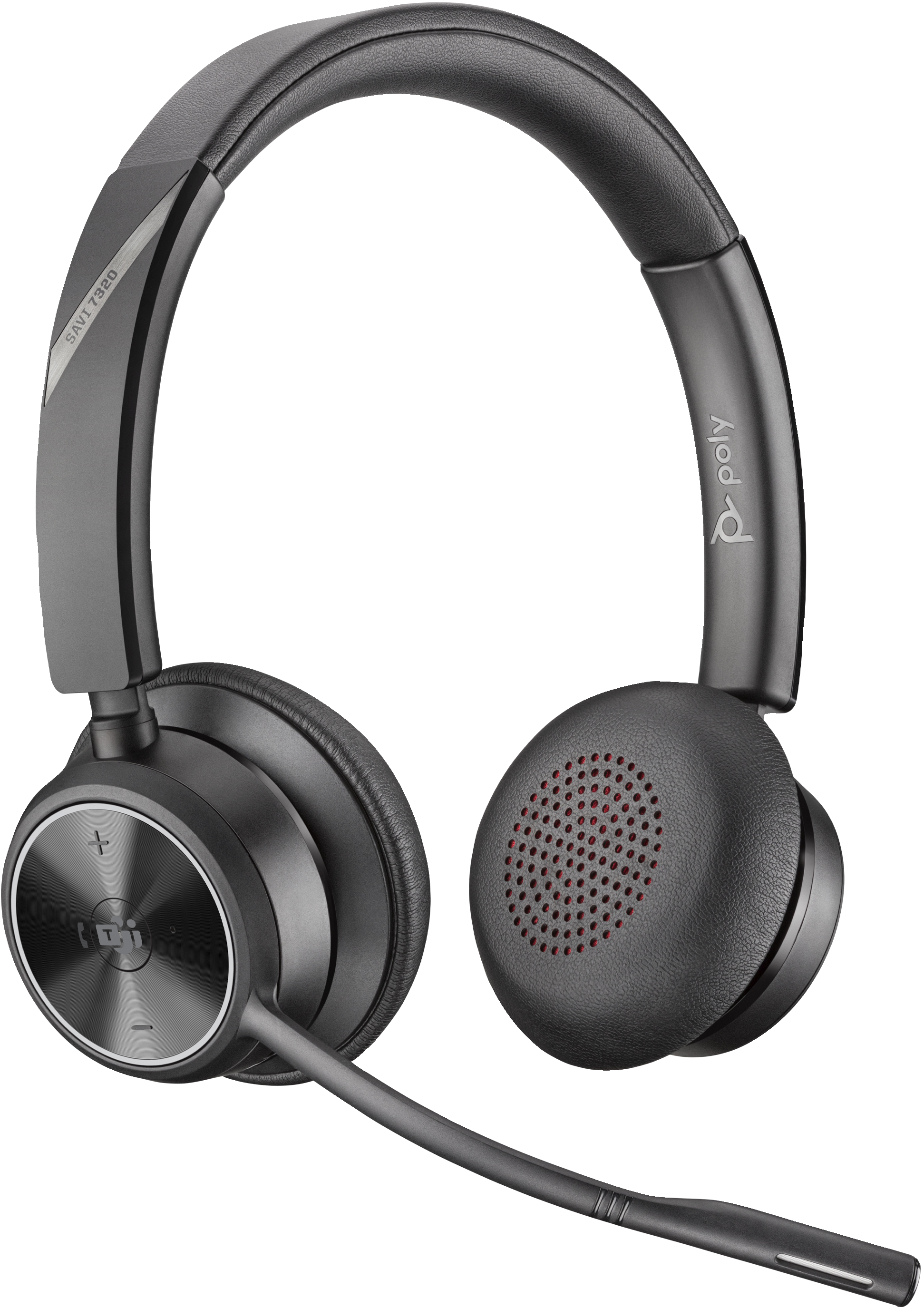 Ein schwarzes und graues Headset mit Mikrofon. Die linke Ohrmuschel hat Lautstärkeregler und ein Plus- und Minuszeichen.