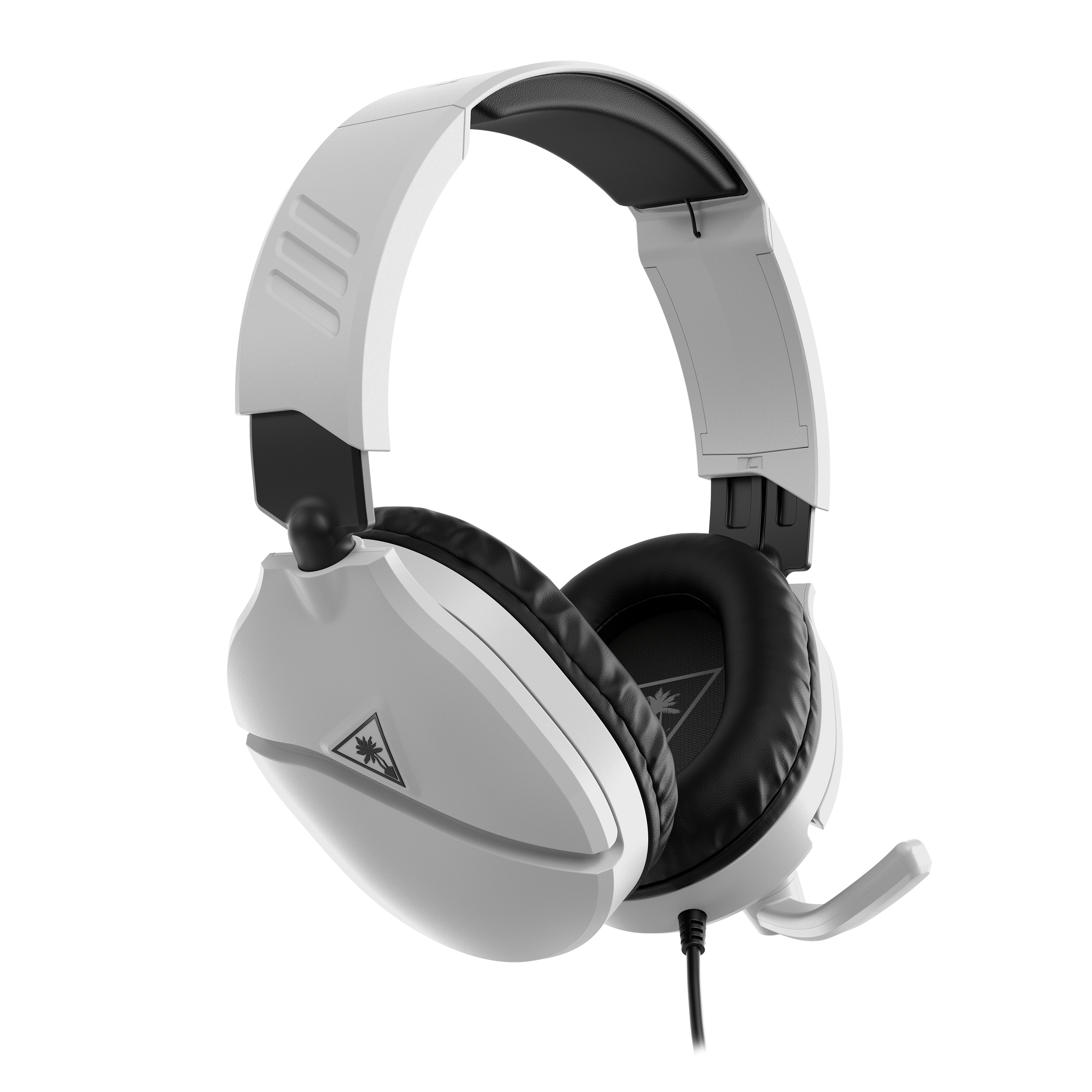 Weißes Gaming-Headset mit schwarzen Akzenten und Mikrofon, isoliert.