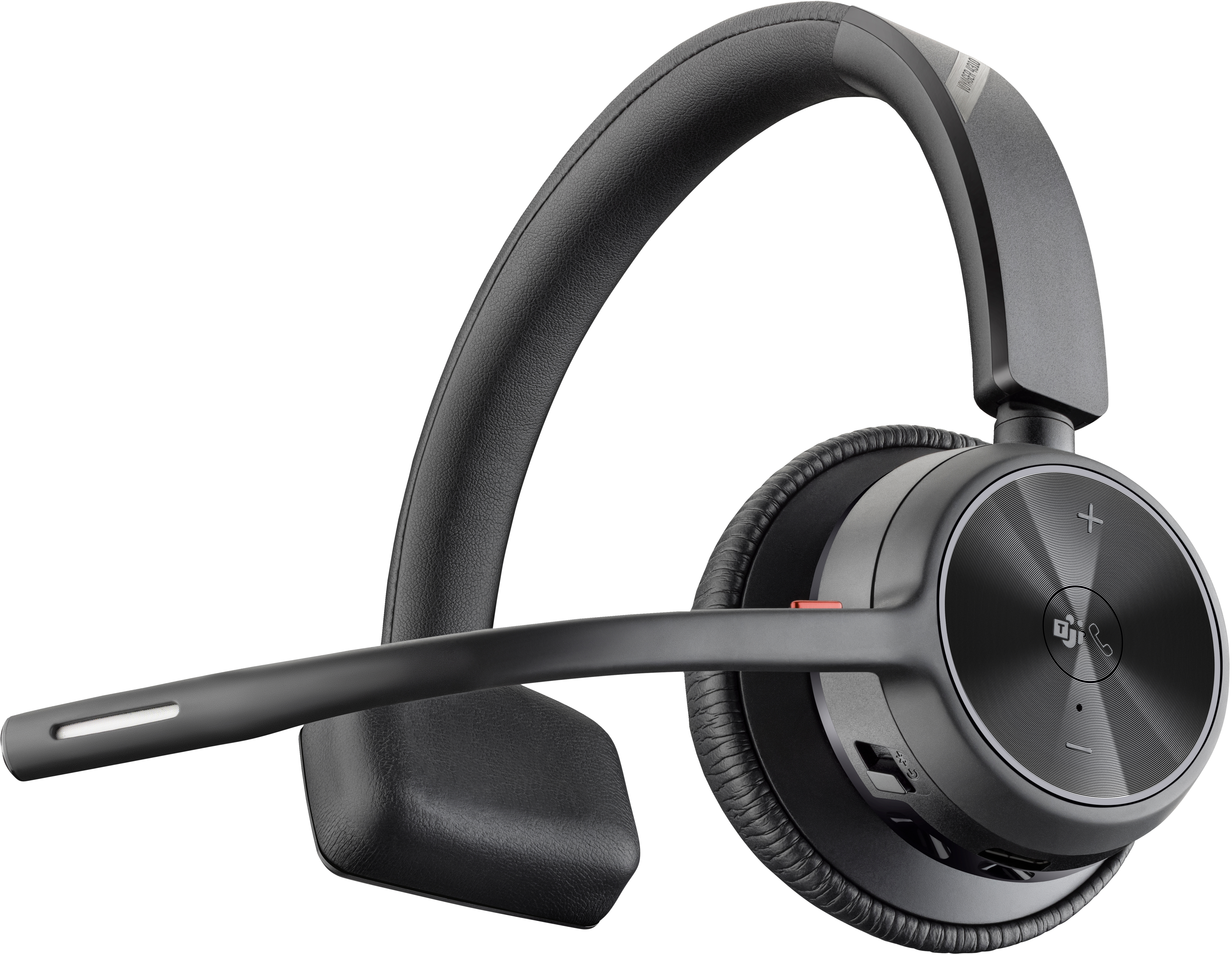 Schwarzes Headset mit Mikrofon. Die rechte Ohrmuschel hat Knöpfe und ein kleines Bedienfeld.