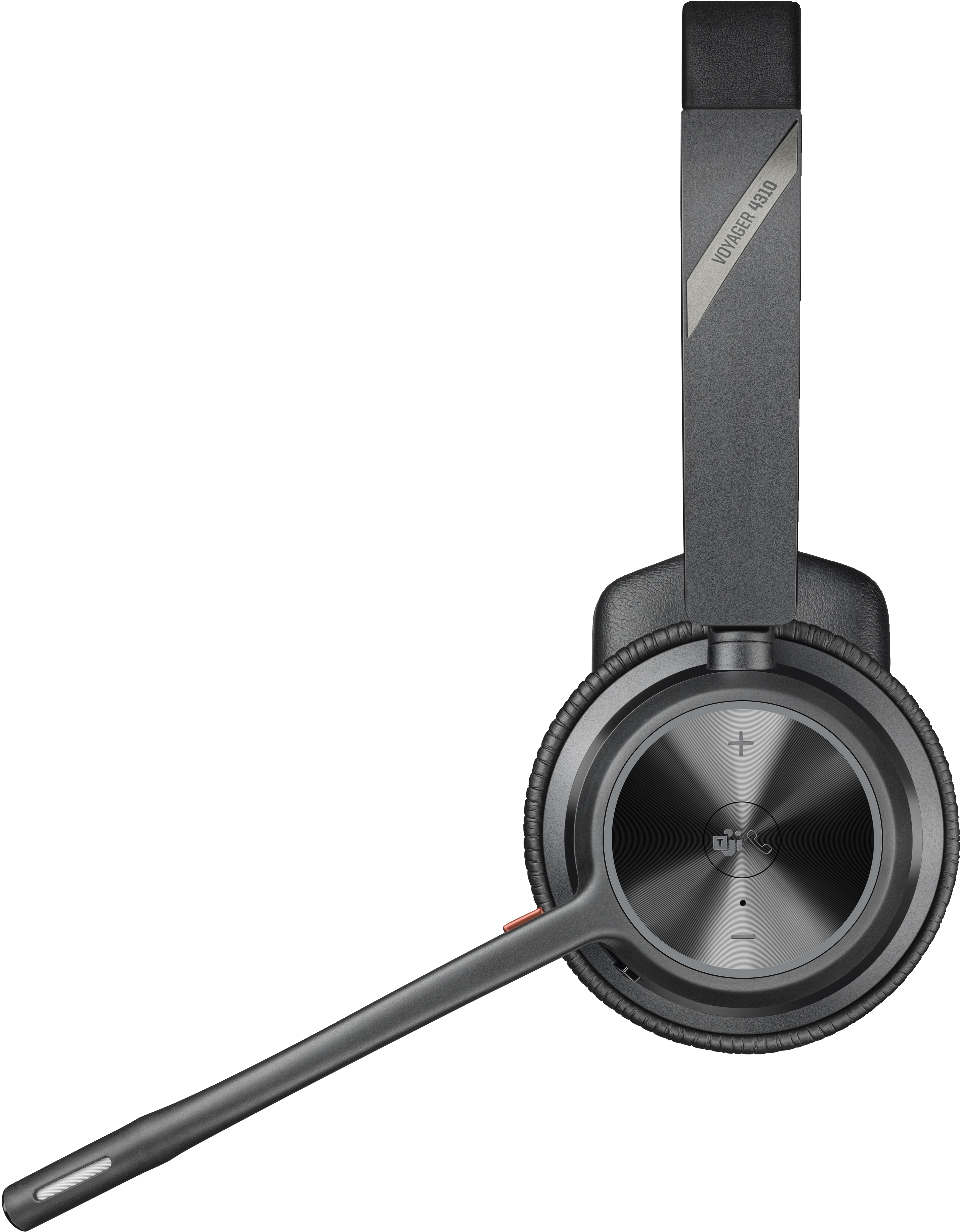 Ein schwarzes Headset mit Mikrofon. Das Headset befindet sich auf weißem Hintergrund.
