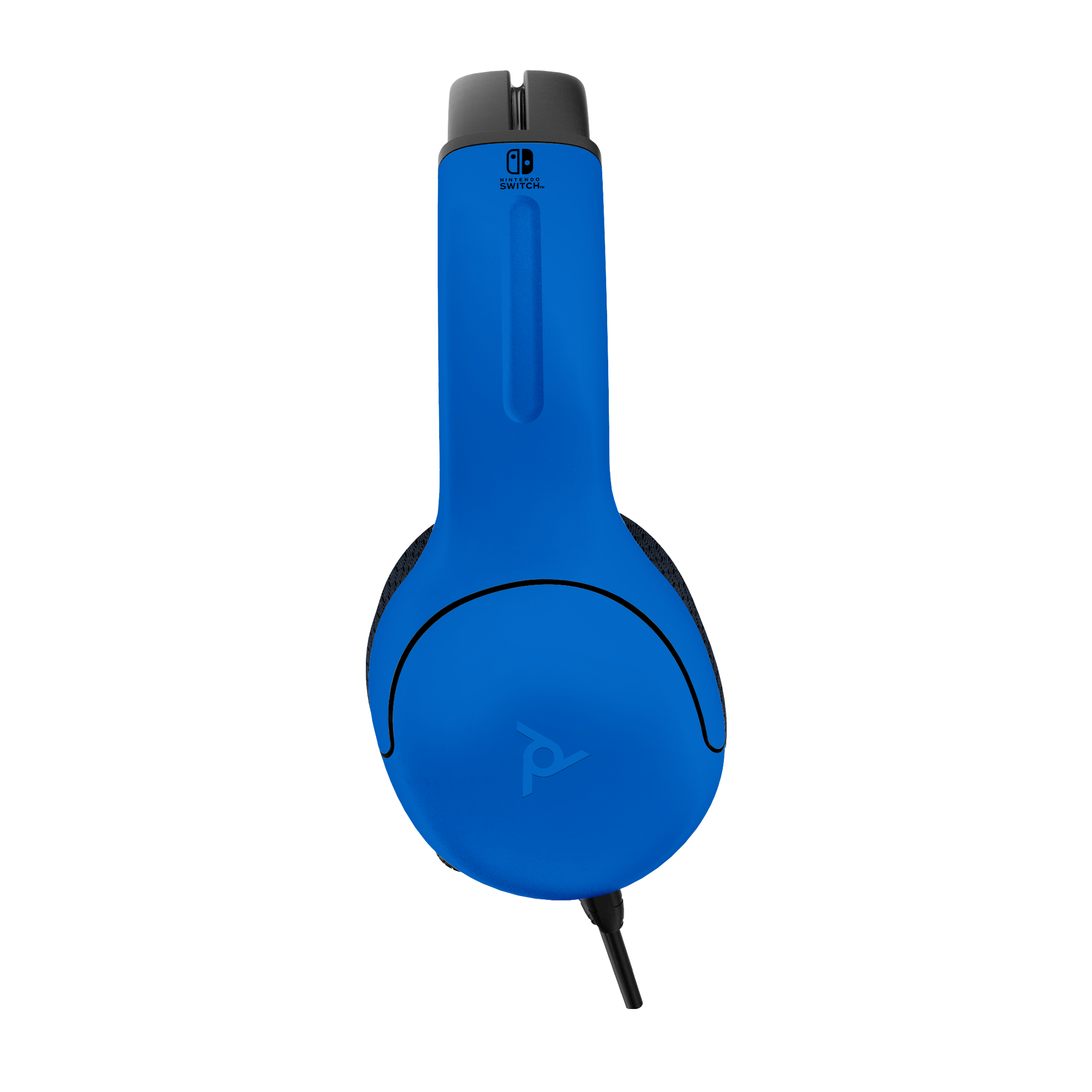 Blaue Over-Ear-Kopfhörer mit dem Nintendo Switch-Logo oben auf dem Kopfband.