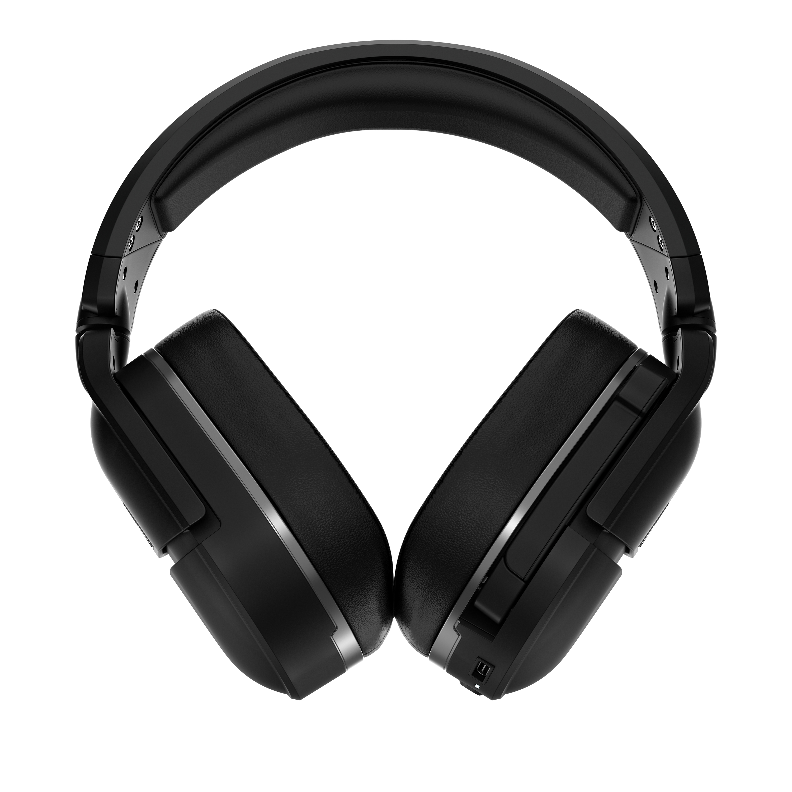 Auriculares negros desde arriba. Almohadillas ovaladas y diadema acolchada.