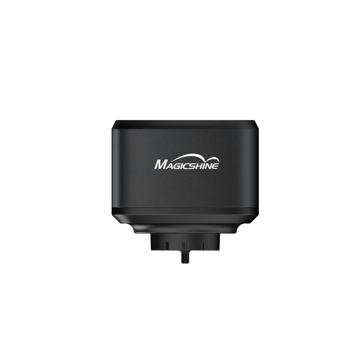 Dispositivo cuadrado negro con la palabra Magicshine. Es un componente de luz o cámara.